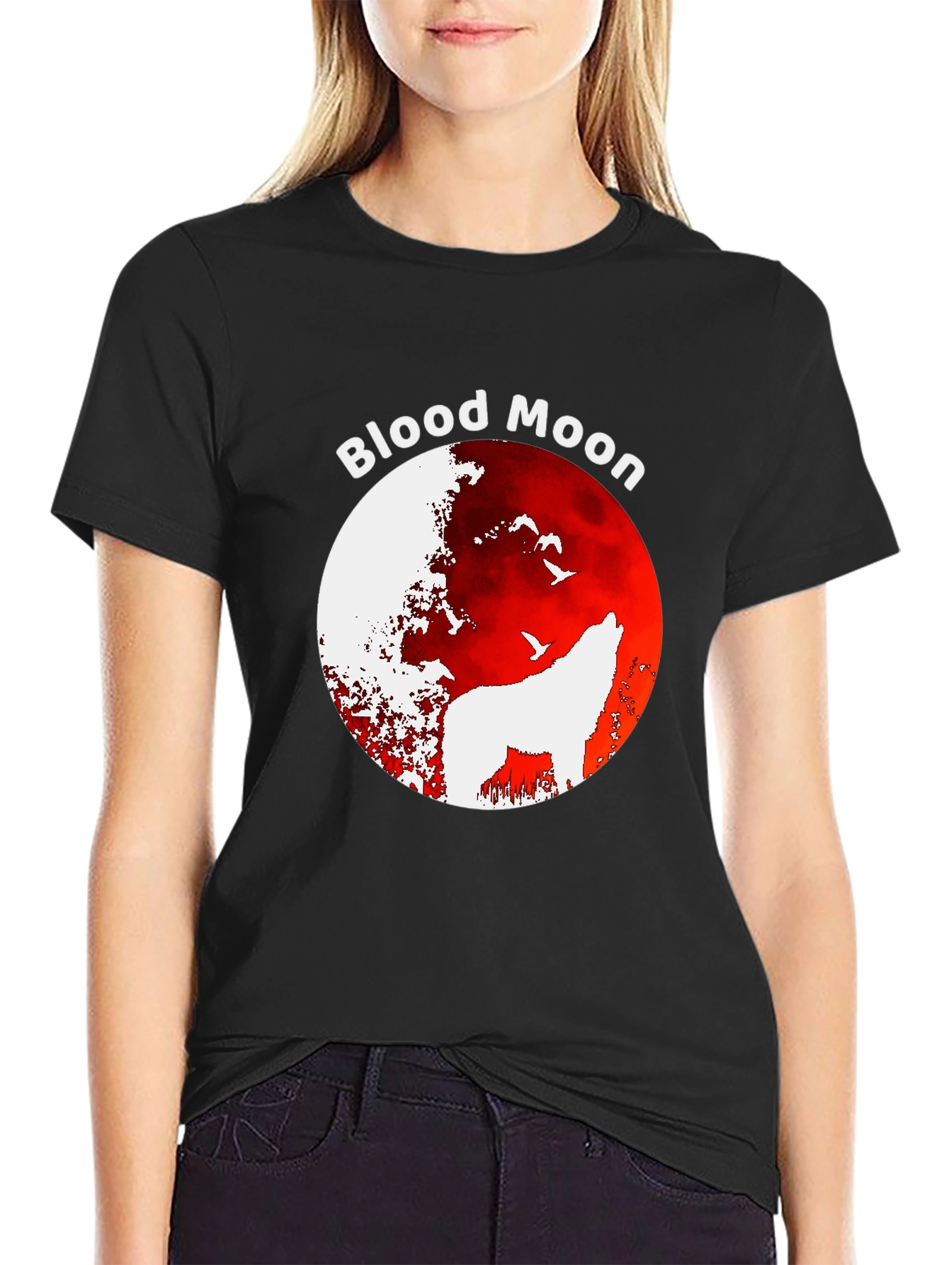 Blood Moon Wolf Graphic T-Shirt - Black - 2