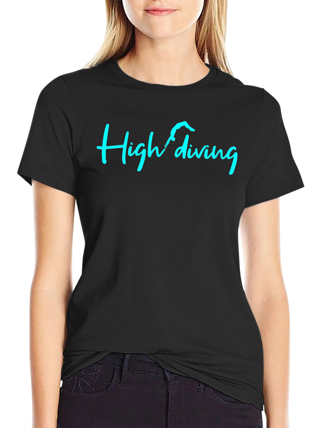 Black High Diving Graphic Tee - Black Cotton T-Shirt view 2