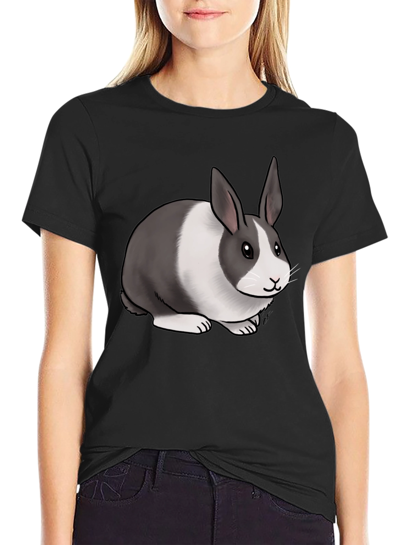 Black Cute Dutch Rabbit Graphic T-Shirt - Unisex Cotton Tee view 2