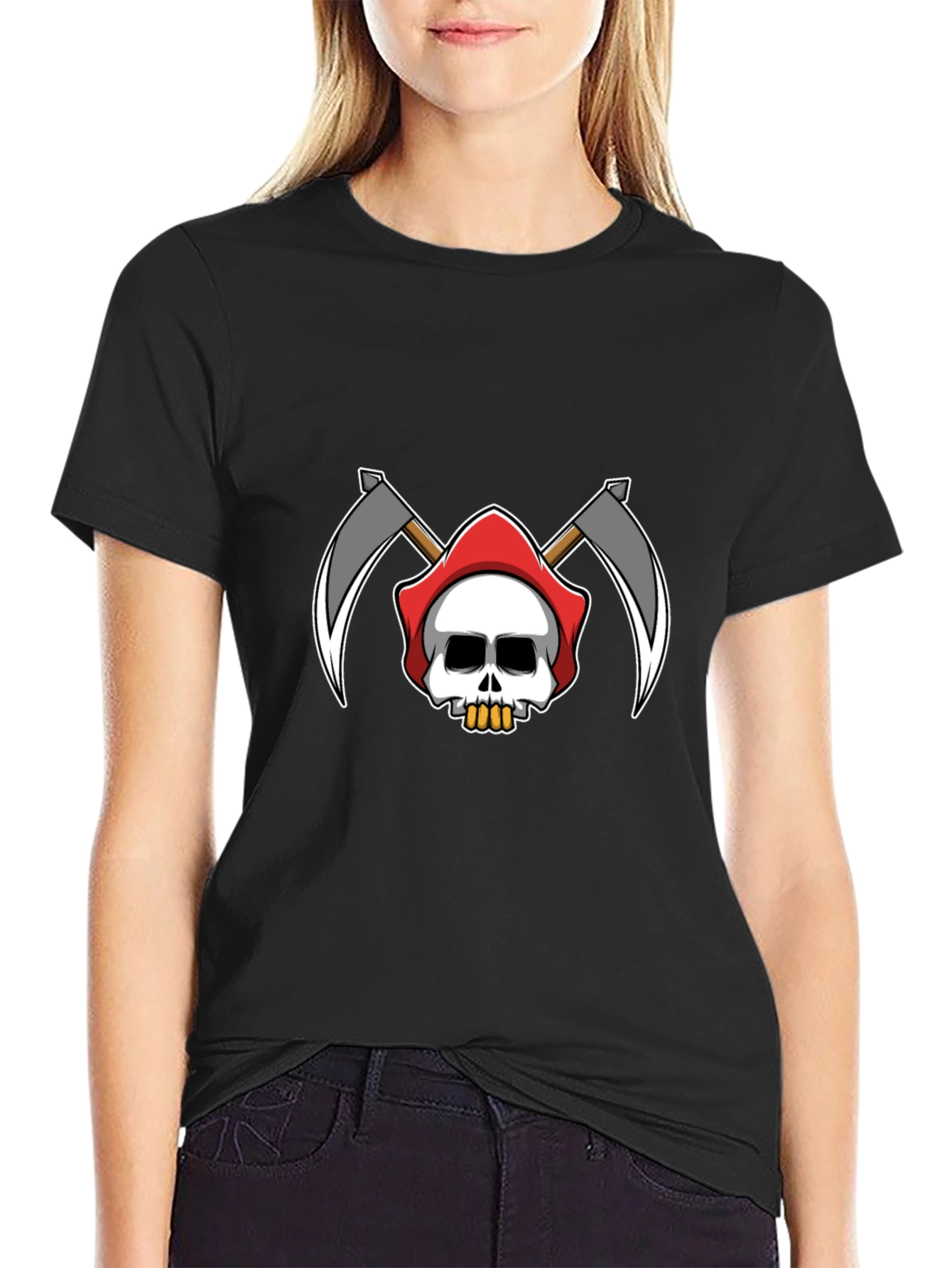 Black Grim Reaper Skull Graphic T-Shirt - Black view 2