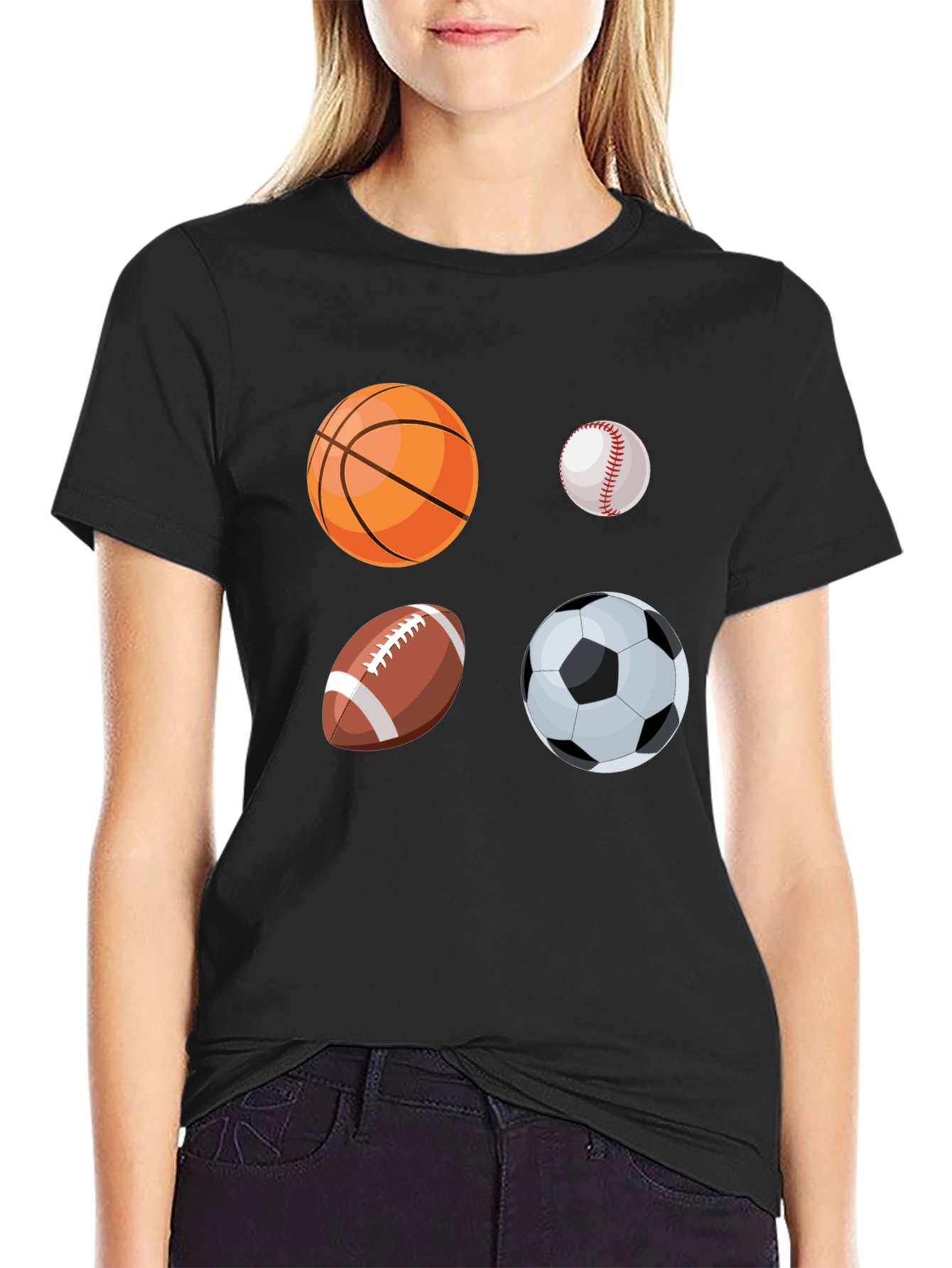 Black Sports Ball Graphic Tee - Black Cotton Blend T-Shirt view 2