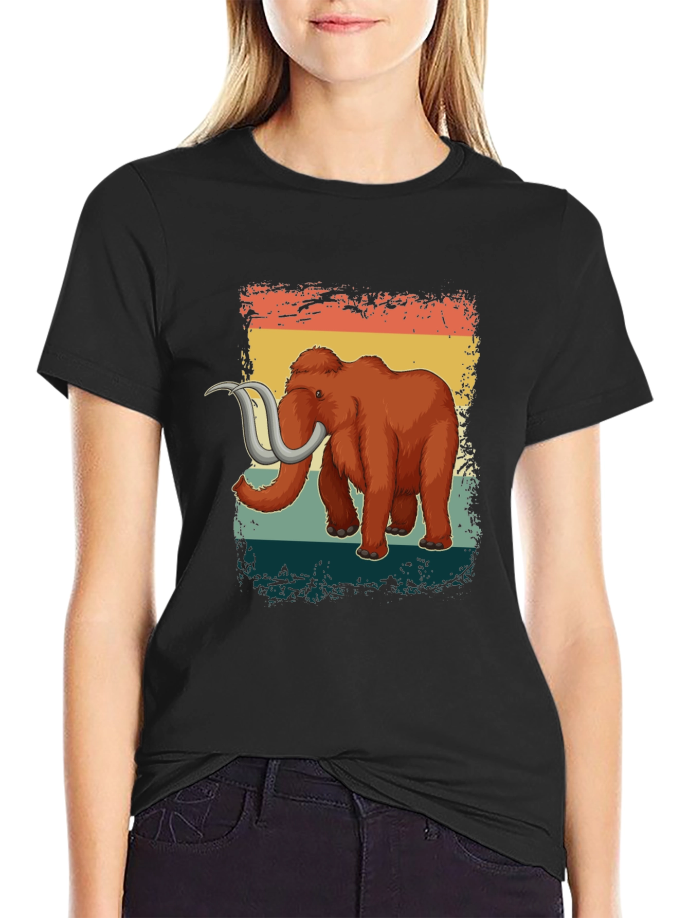 Black Retro Mammoth Graphic T-Shirt Vintage Style Tee view 2