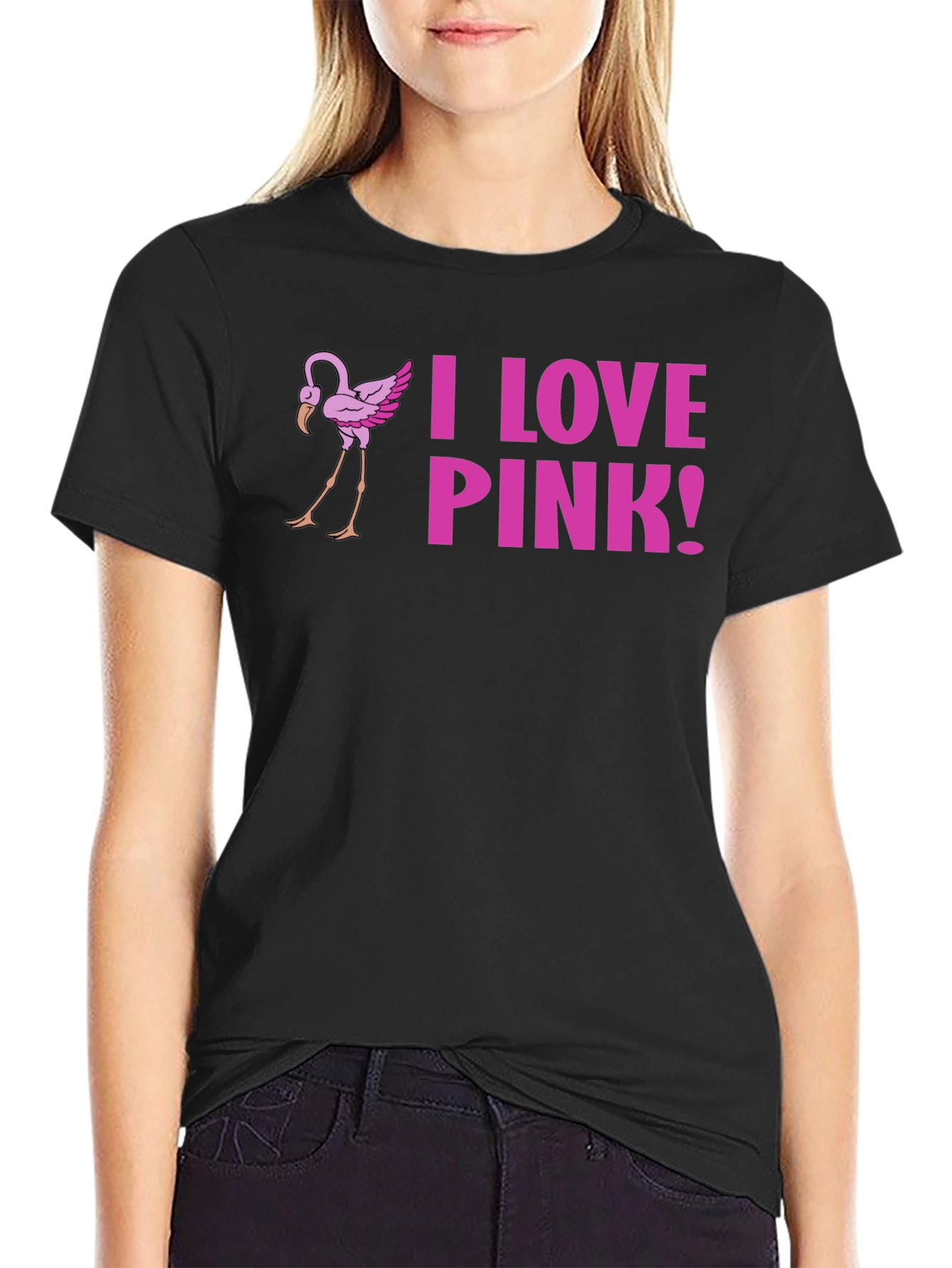 Black I Love Pink! Flamingo Graphic Tee view 2