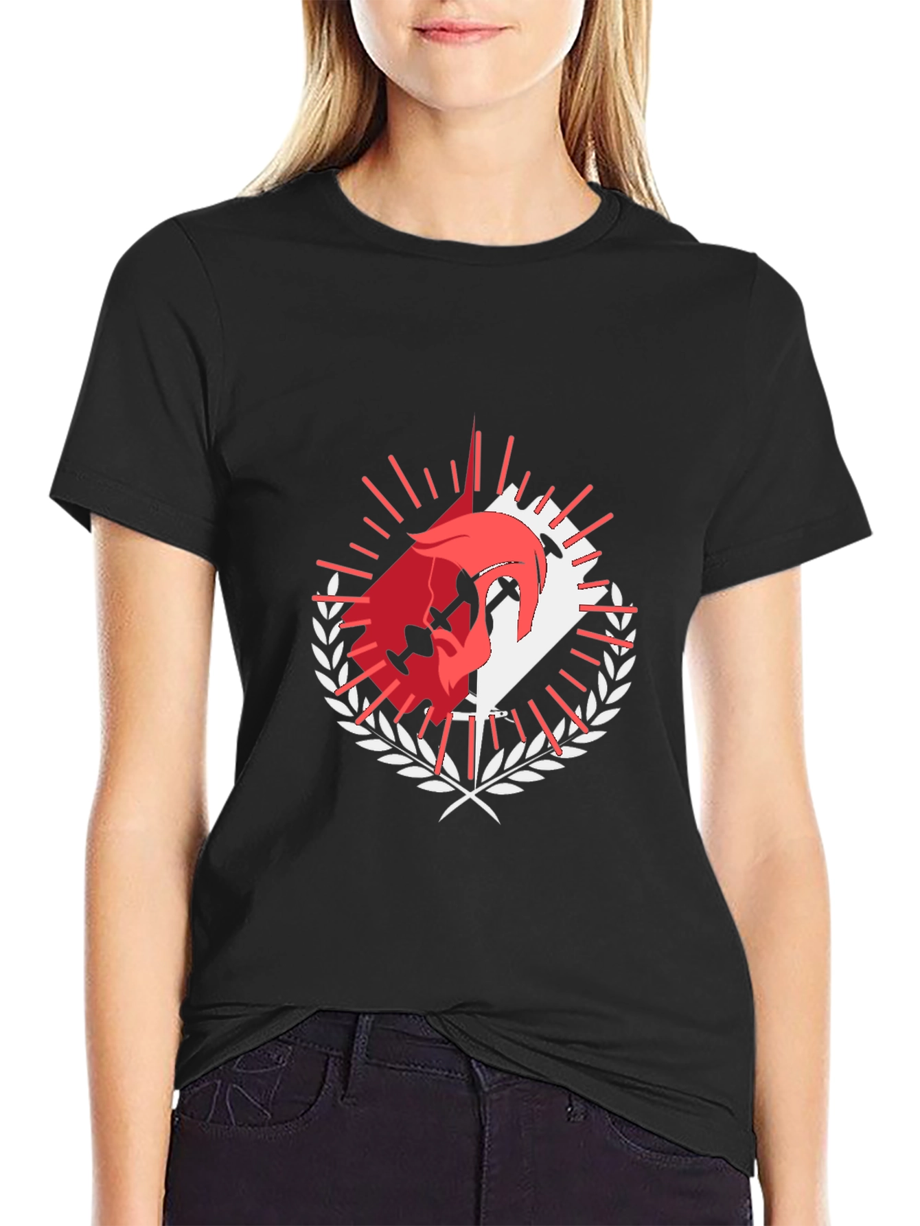 Black Graphic Tee: Dueling Swords & Laurel Wreath Design view 2