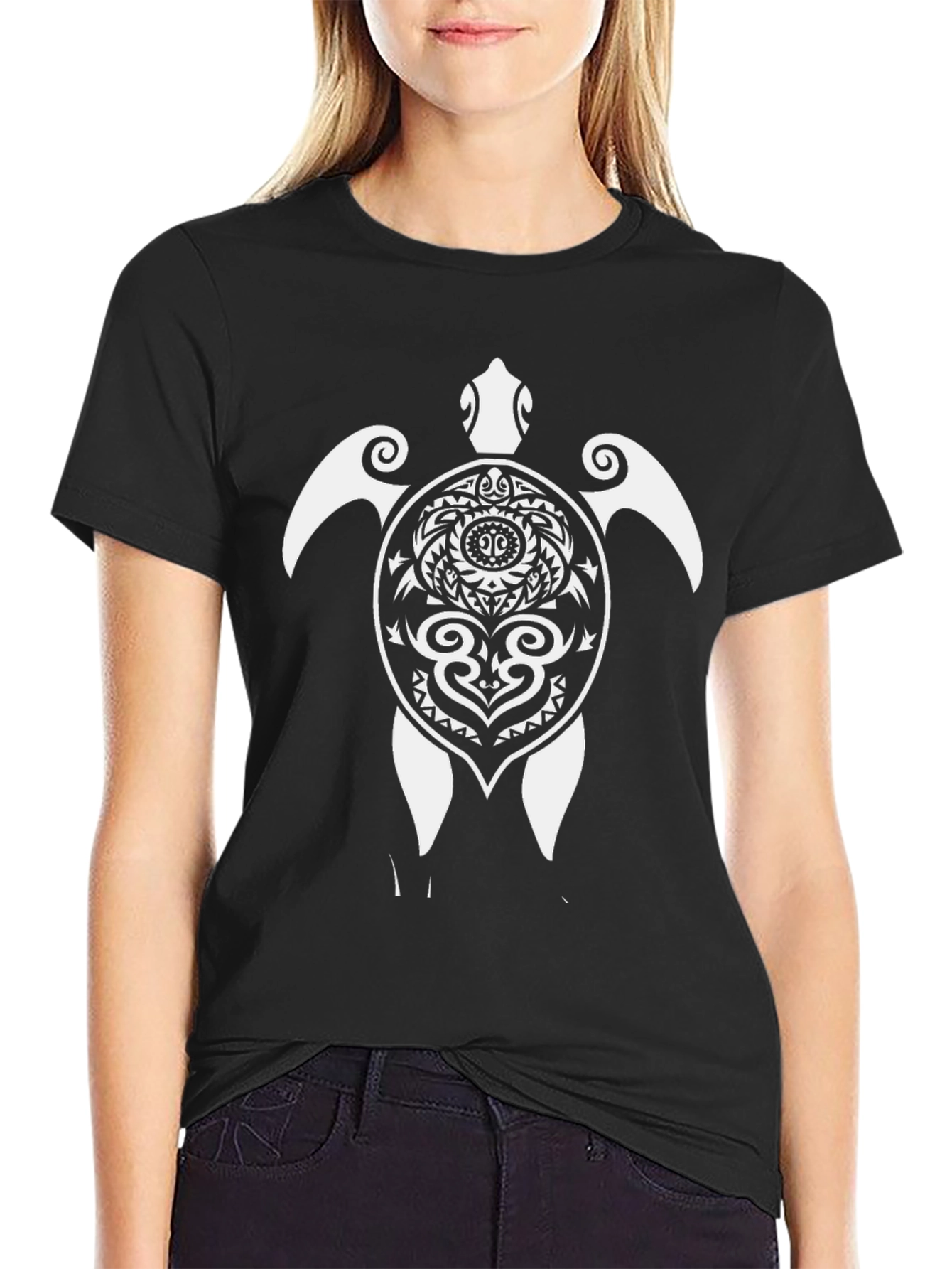 Black Tribal Turtle Graphic Tee - Black Cotton Comfort view 2