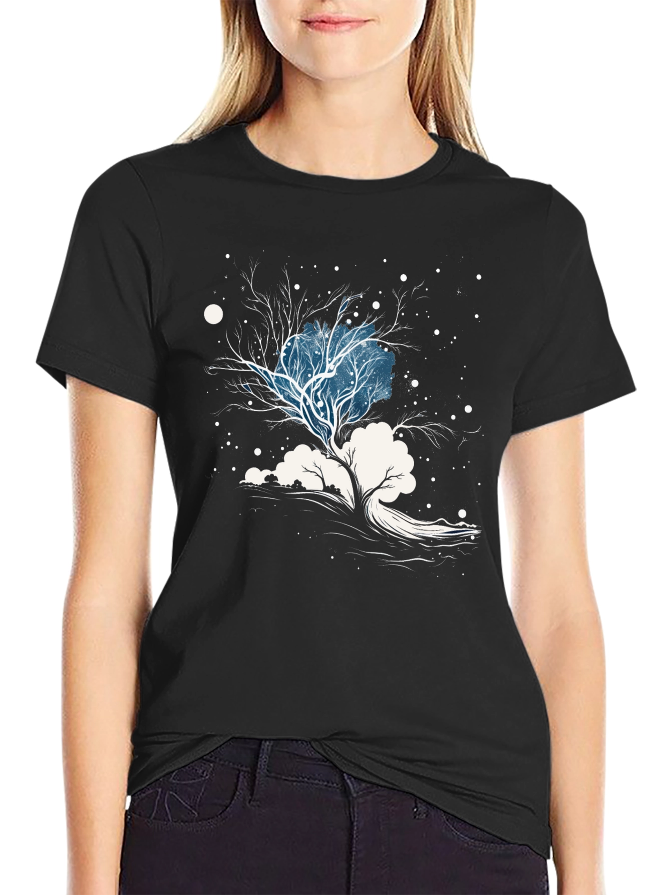 Black Winter Tree Graphic Tee - Stylish Black Cotton Blend view 2