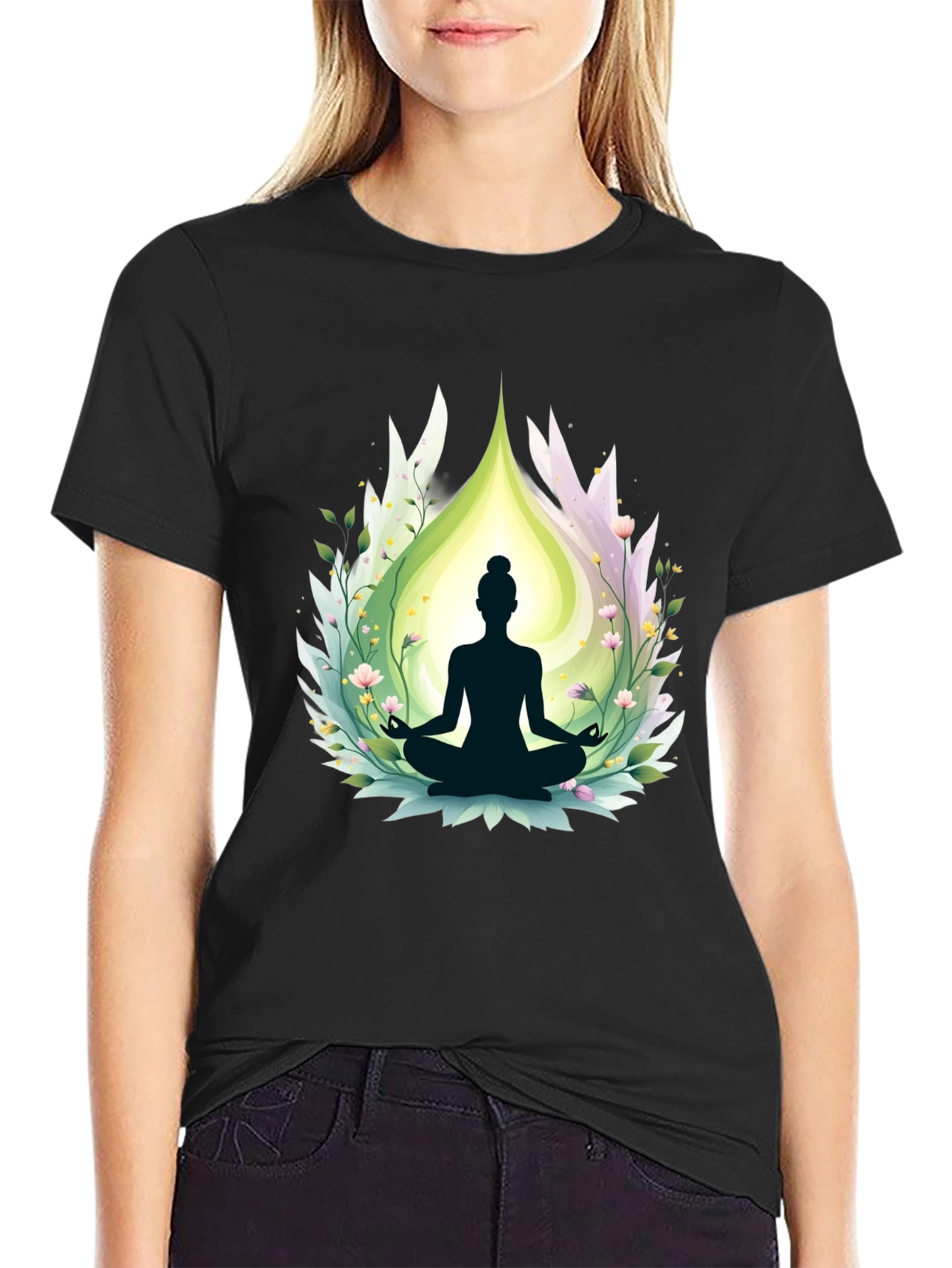 Black Meditative Bliss T-Shirt - Yoga Design view 2