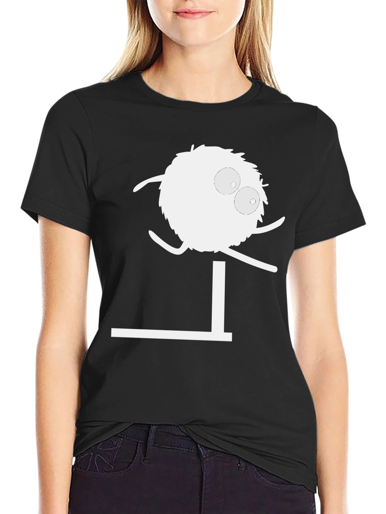 Black Funny Cartoon Jumping Hurdle Black T-Shirt view 2