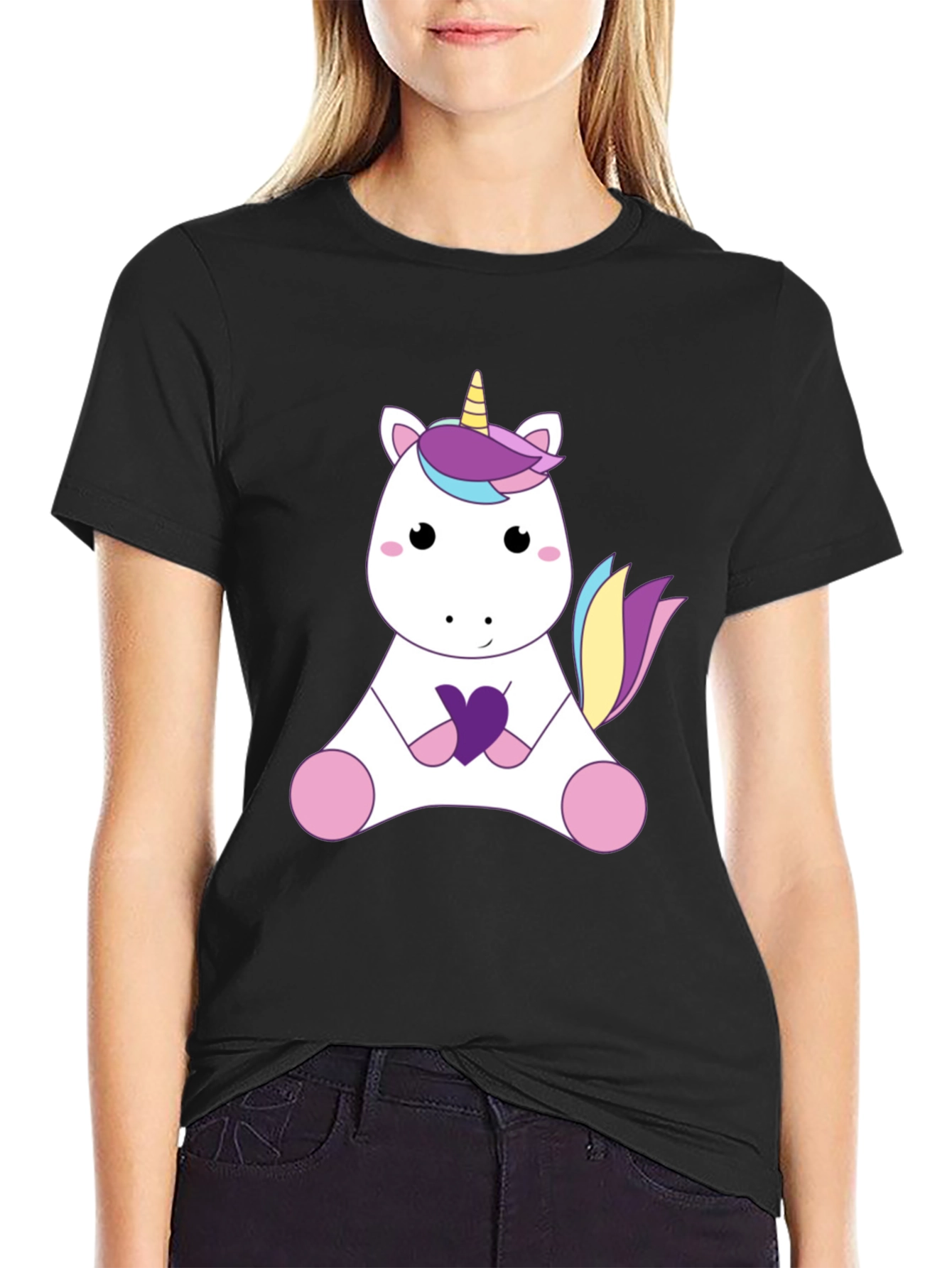 Black Unicorn Graphic T-Shirt - Cute Cartoon Design view 2