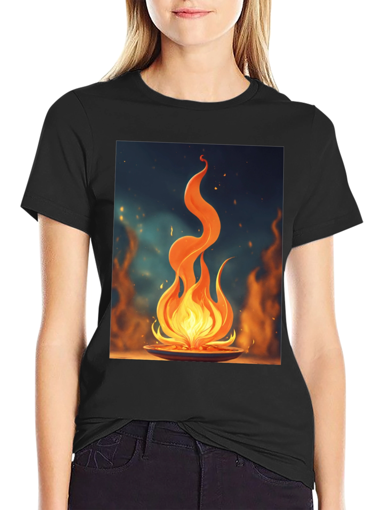Black Fiery Flame Graphic Tee - Bold Statement Shirt view 2