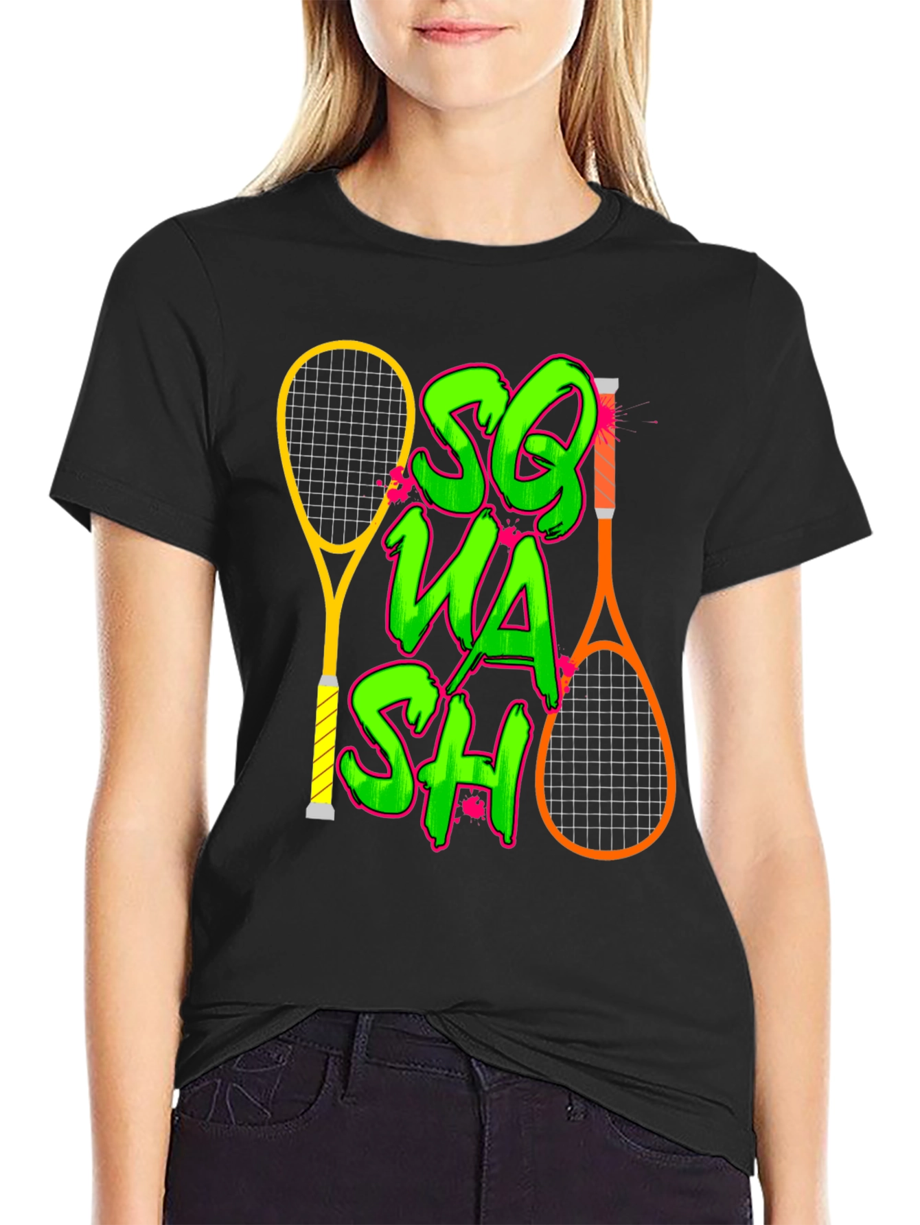 Black Squash Racket Graphic T-Shirt view 2
