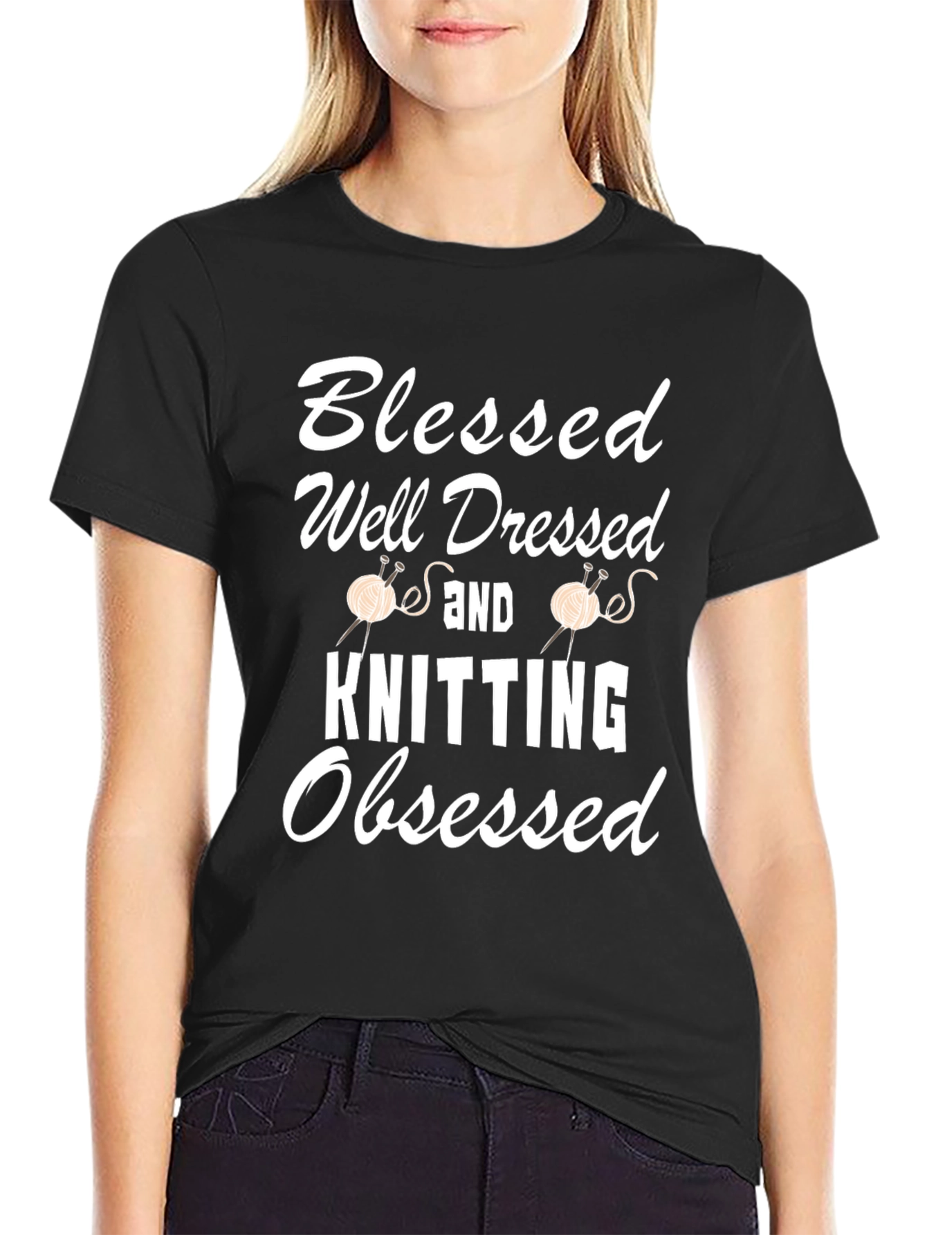 Black Blessed Well Dressed Knitting Obsessed T-Shirt view 2