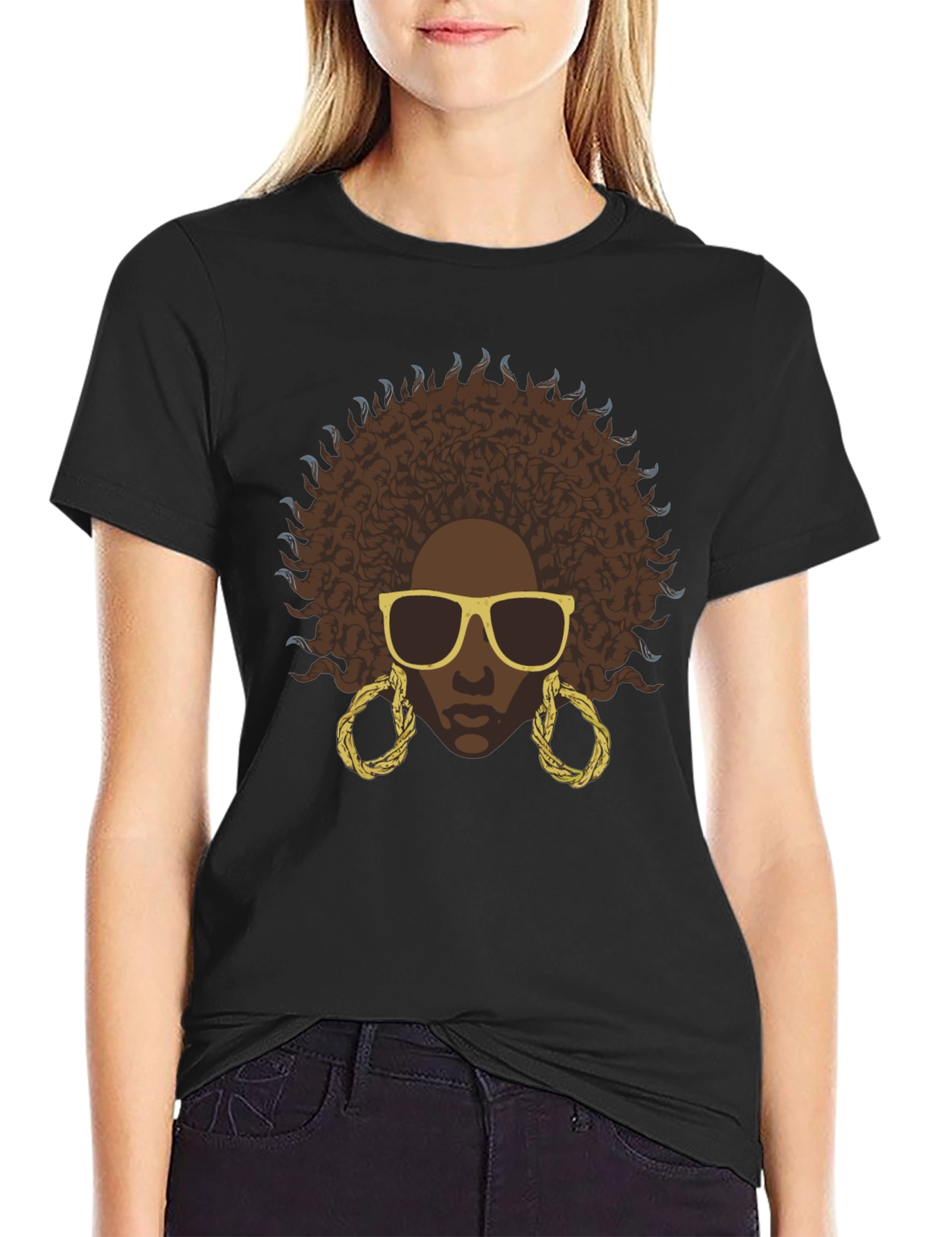 Black Afro Woman Graphic Black T-Shirt view 2