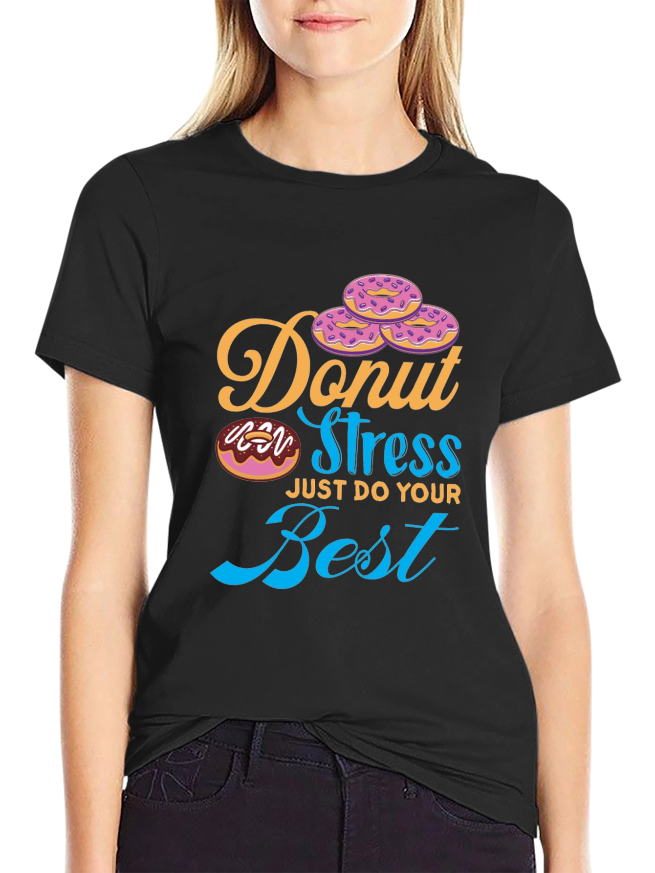 Black Donut Stress T-Shirt - Just Do Your Best Tee view 2