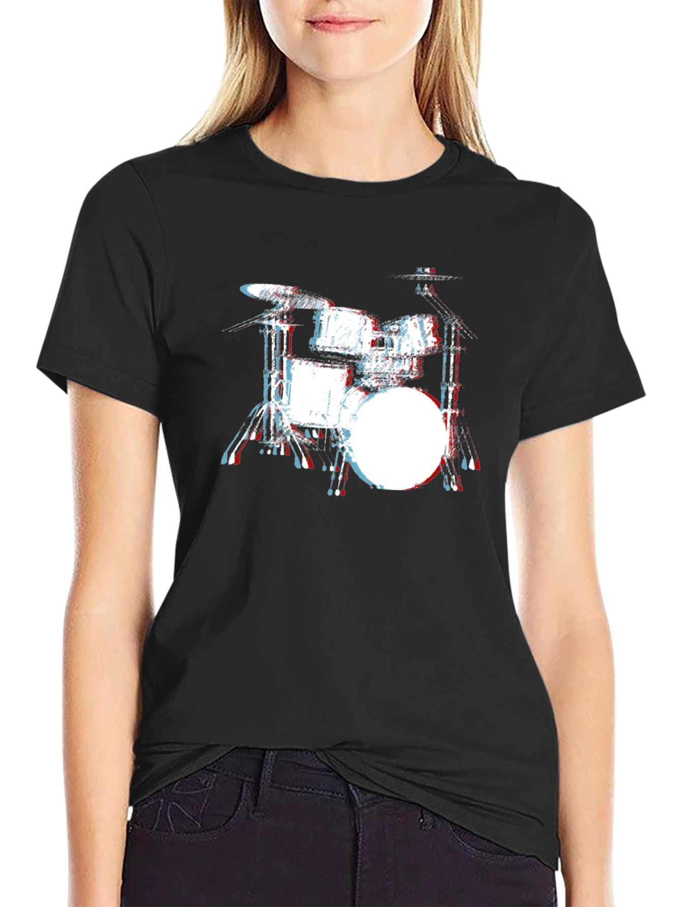 Black Drum Kit Graphic Black T-Shirt view 2
