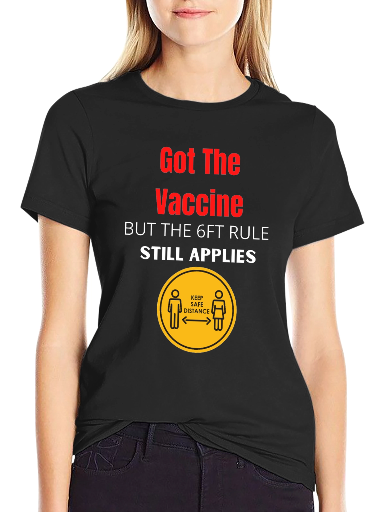 Black Vaccinated 6ft Rule T-Shirt view 2
