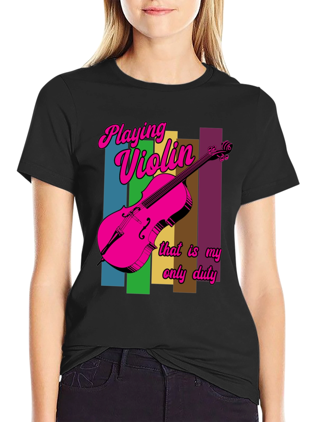Black Playing Violin T-Shirt - Unique Design view 2