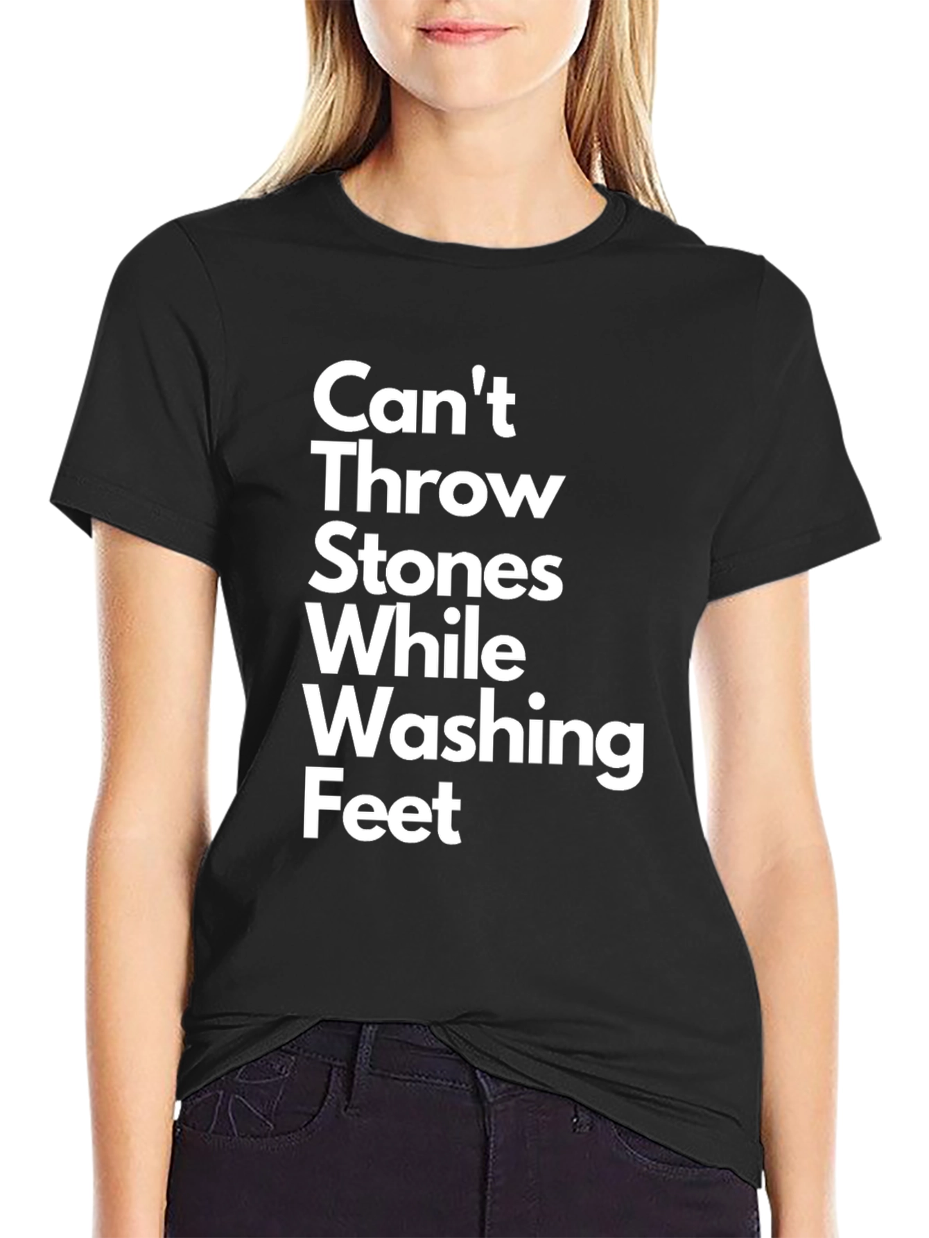 Black Can't Throw Stones T-Shirt - Funny Graphic Tee view 2