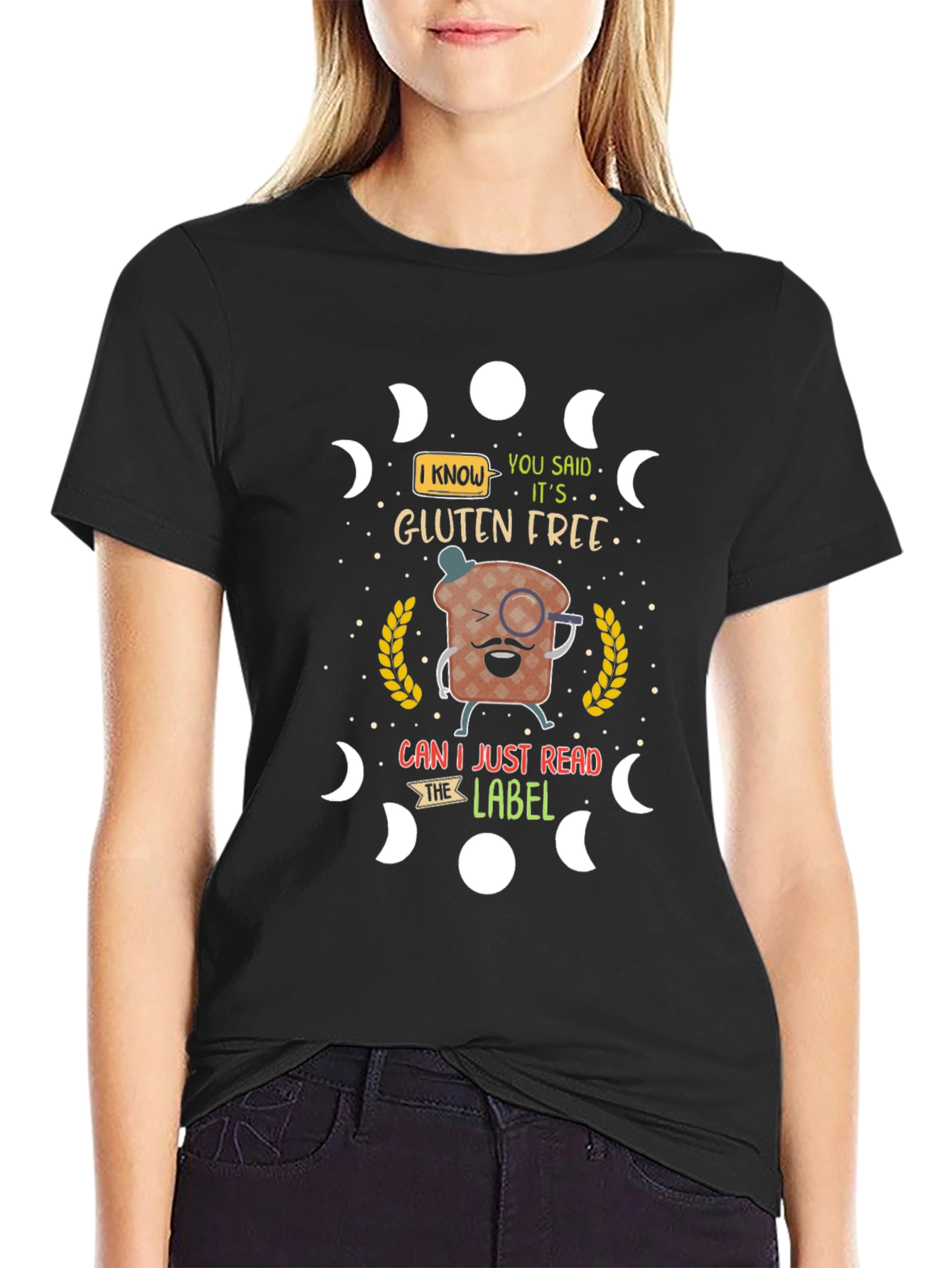 Black Gluten-Free Humor T-Shirt, Funny Foodie Tee view 2