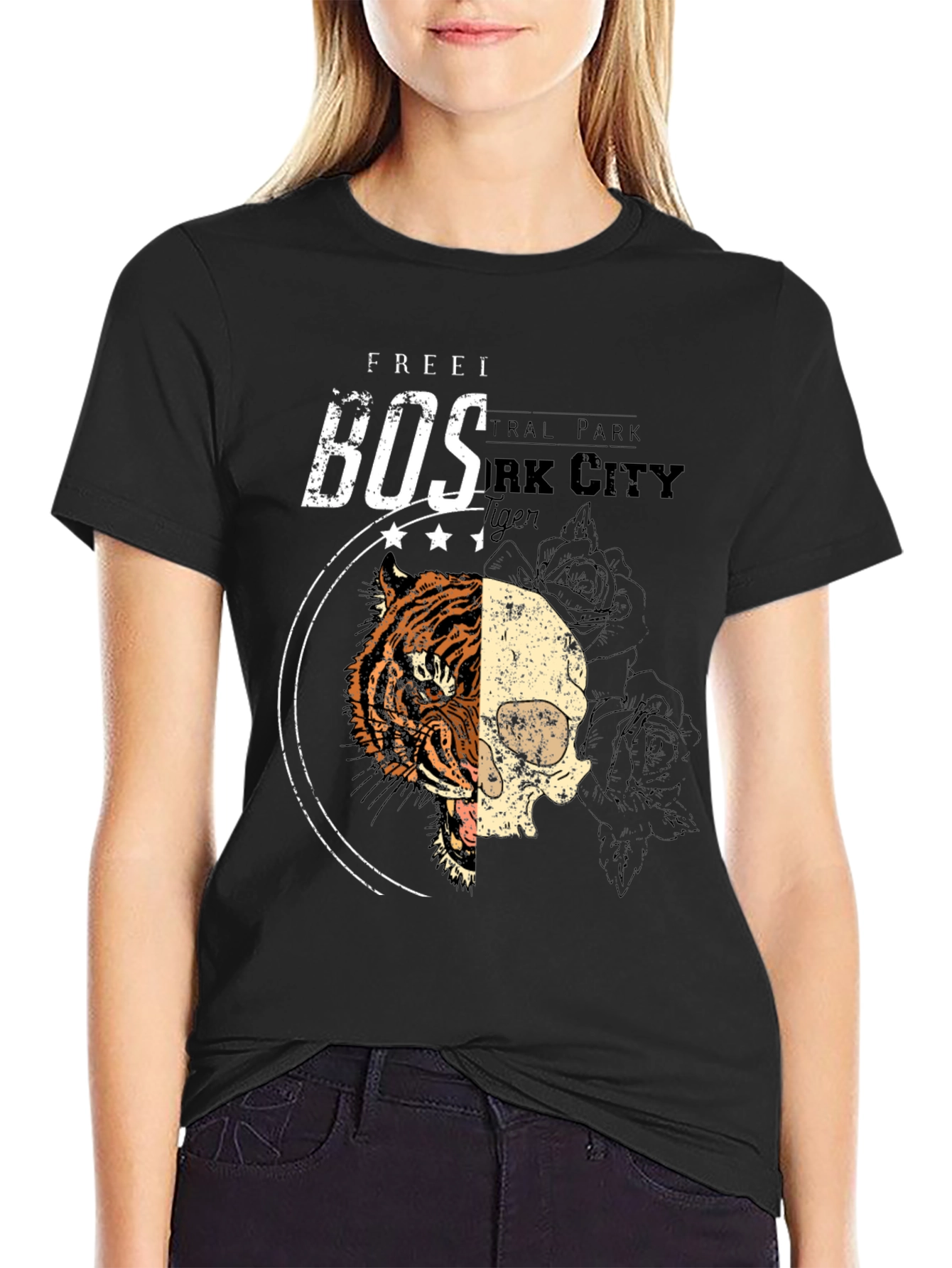 Black Tiger Skull Graphic Tee - Black Cotton Blend view 2