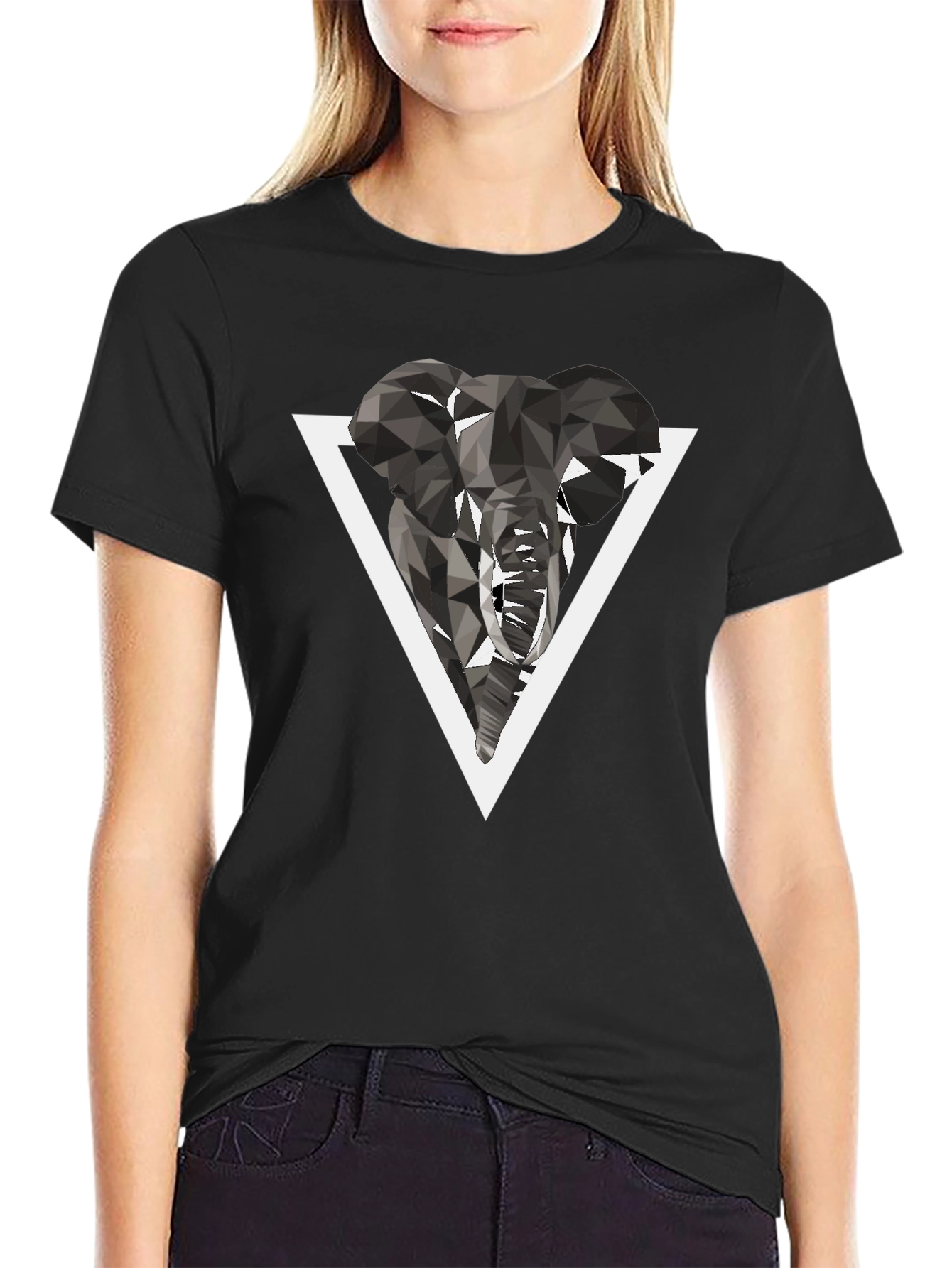 Black Geometric Elephant Graphic T-Shirt view 2