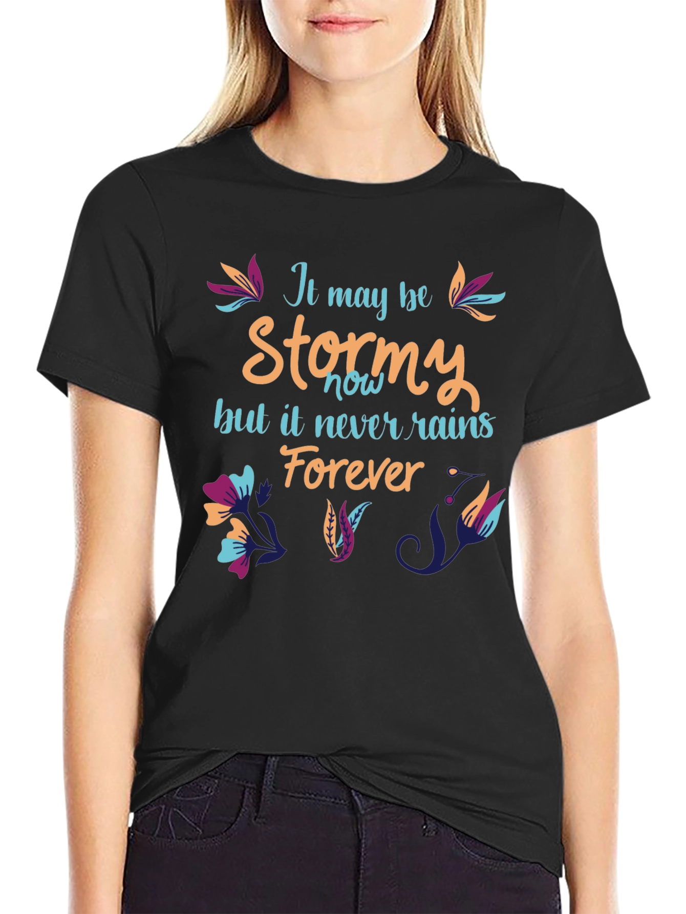 Black Stormy T-Shirt: It Never Rains Forever view 2