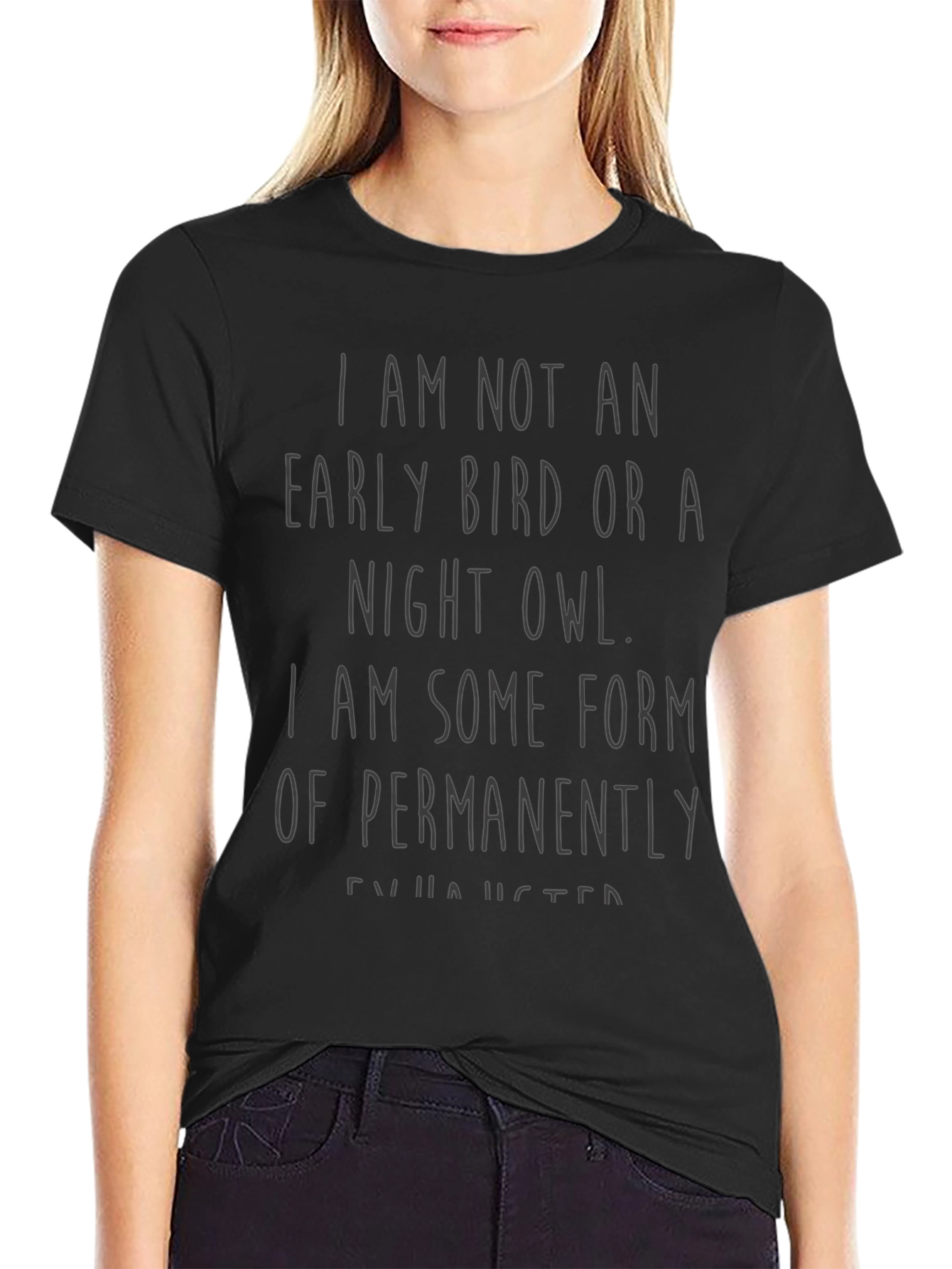 Black Funny "Permanently Exhausted" Graphic Tee view 2