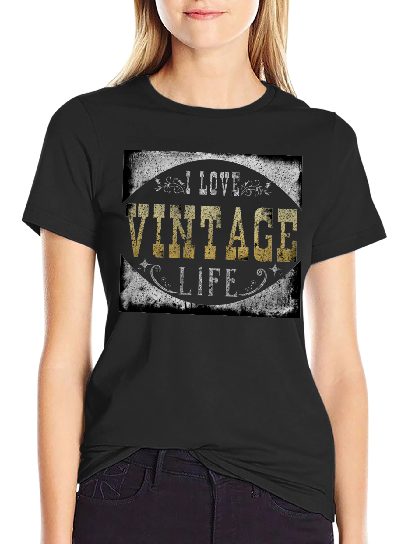 Black I Love Vintage Life Black T-Shirt view 2