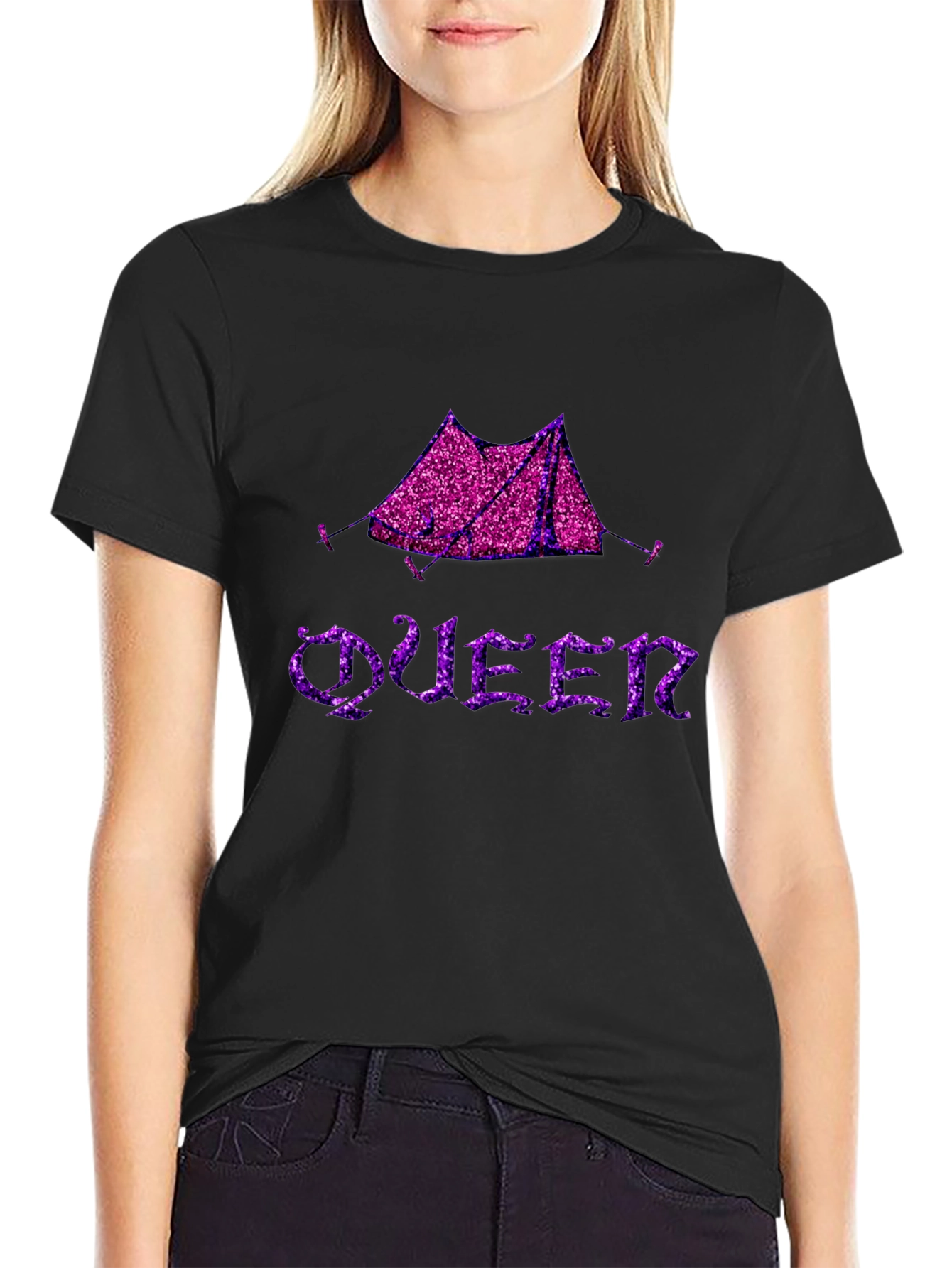 Black Glittery Tent Queen Graphic T-Shirt view 2