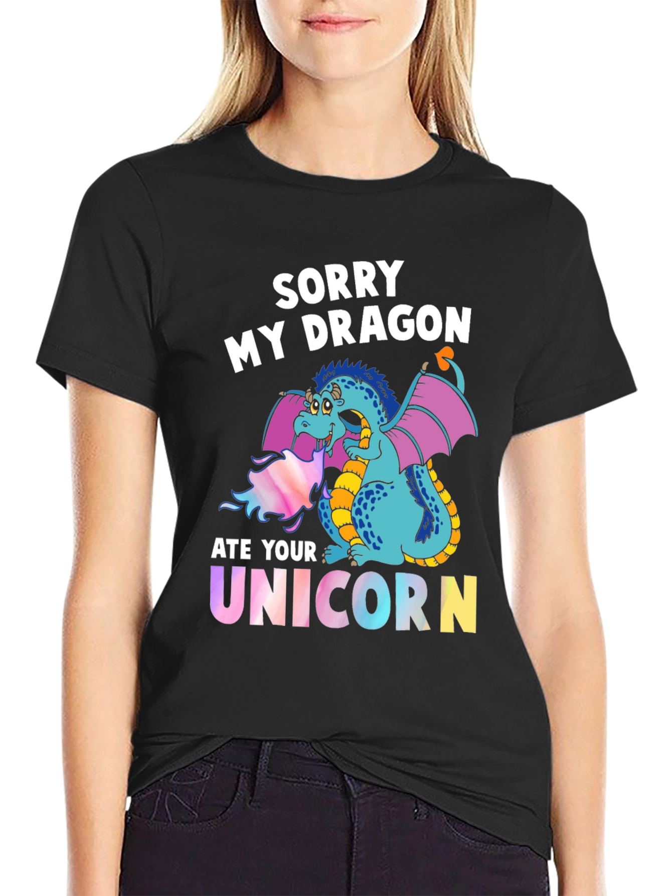 Black Sorry My Dragon Ate Your Unicorn T-Shirt view 2