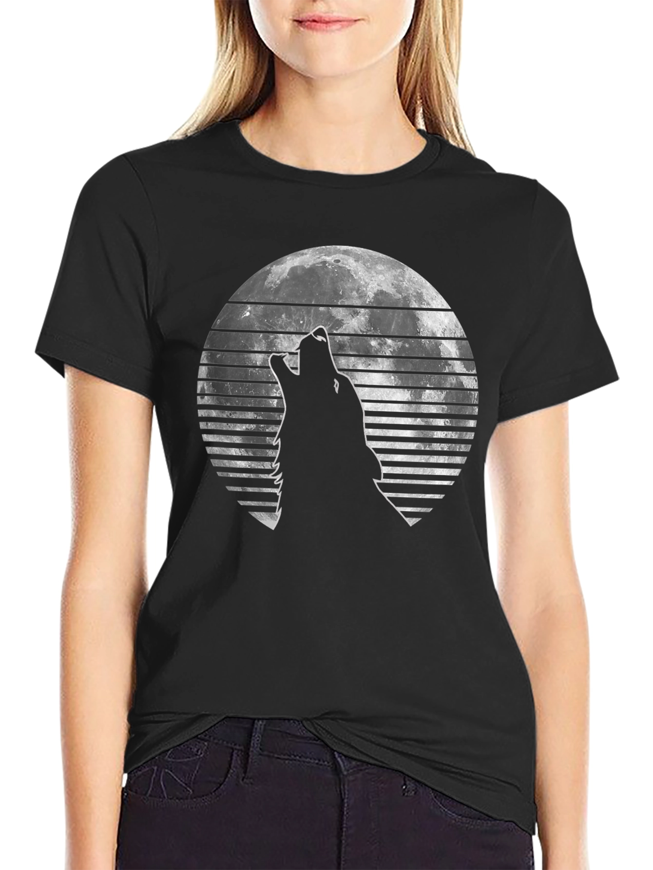 Black Wolf Moon Graphic Tee - Black Cotton T-Shirt view 2
