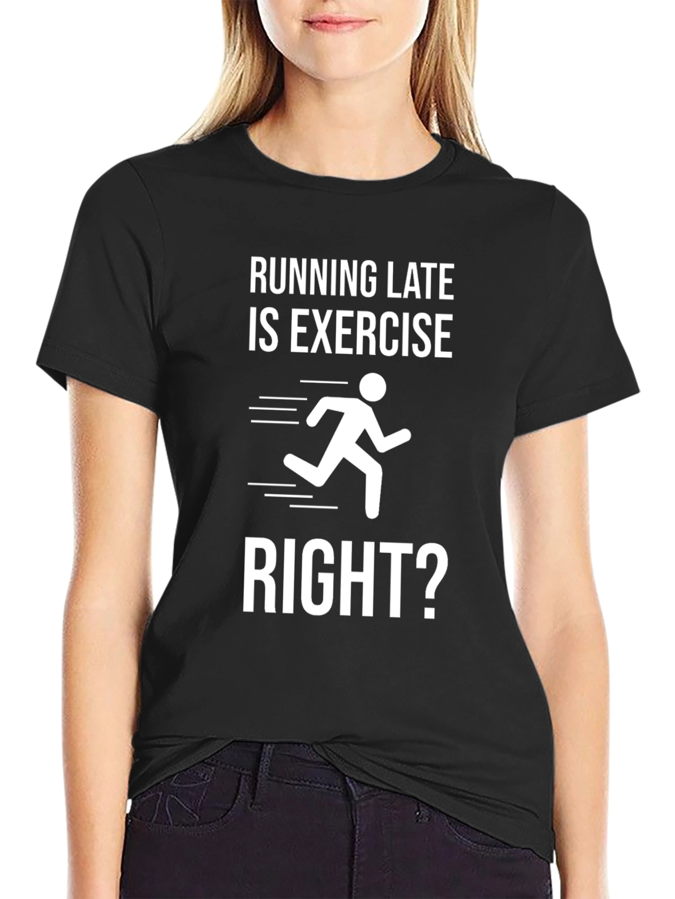 Black Funny Running Late Exercise Graphic Tee view 2