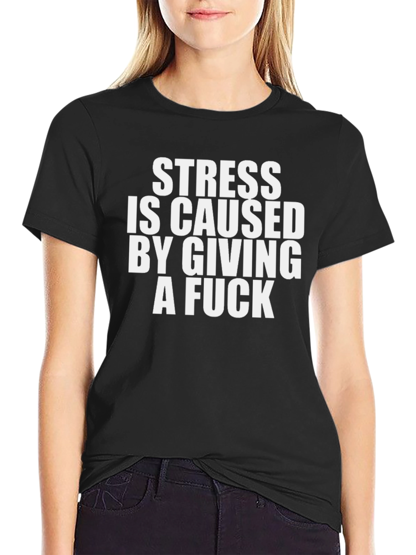 Black Stress Giving a F*ck Funny Graphic T-Shirt view 2