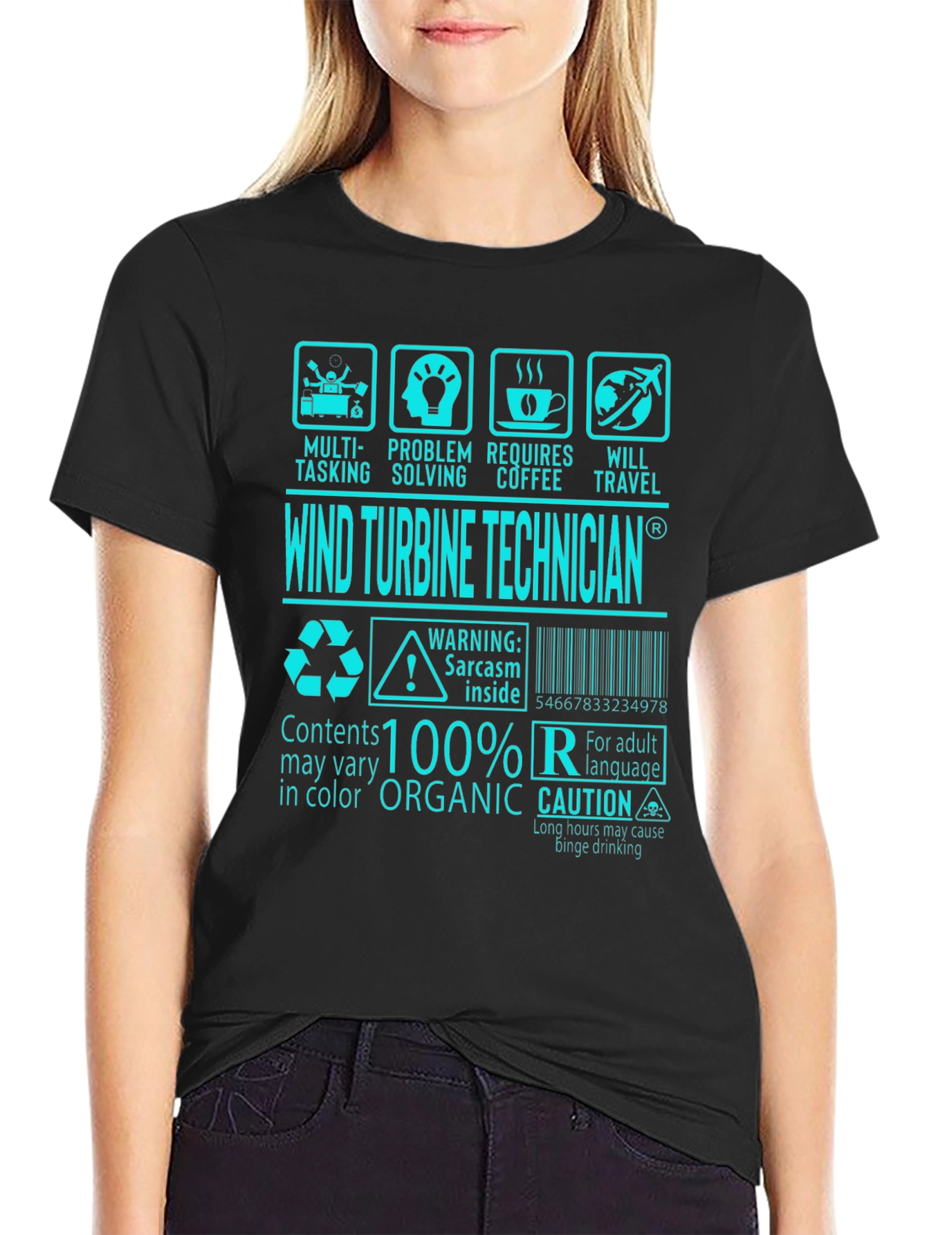 Black Wind Turbine Technician Graphic Tee view 2