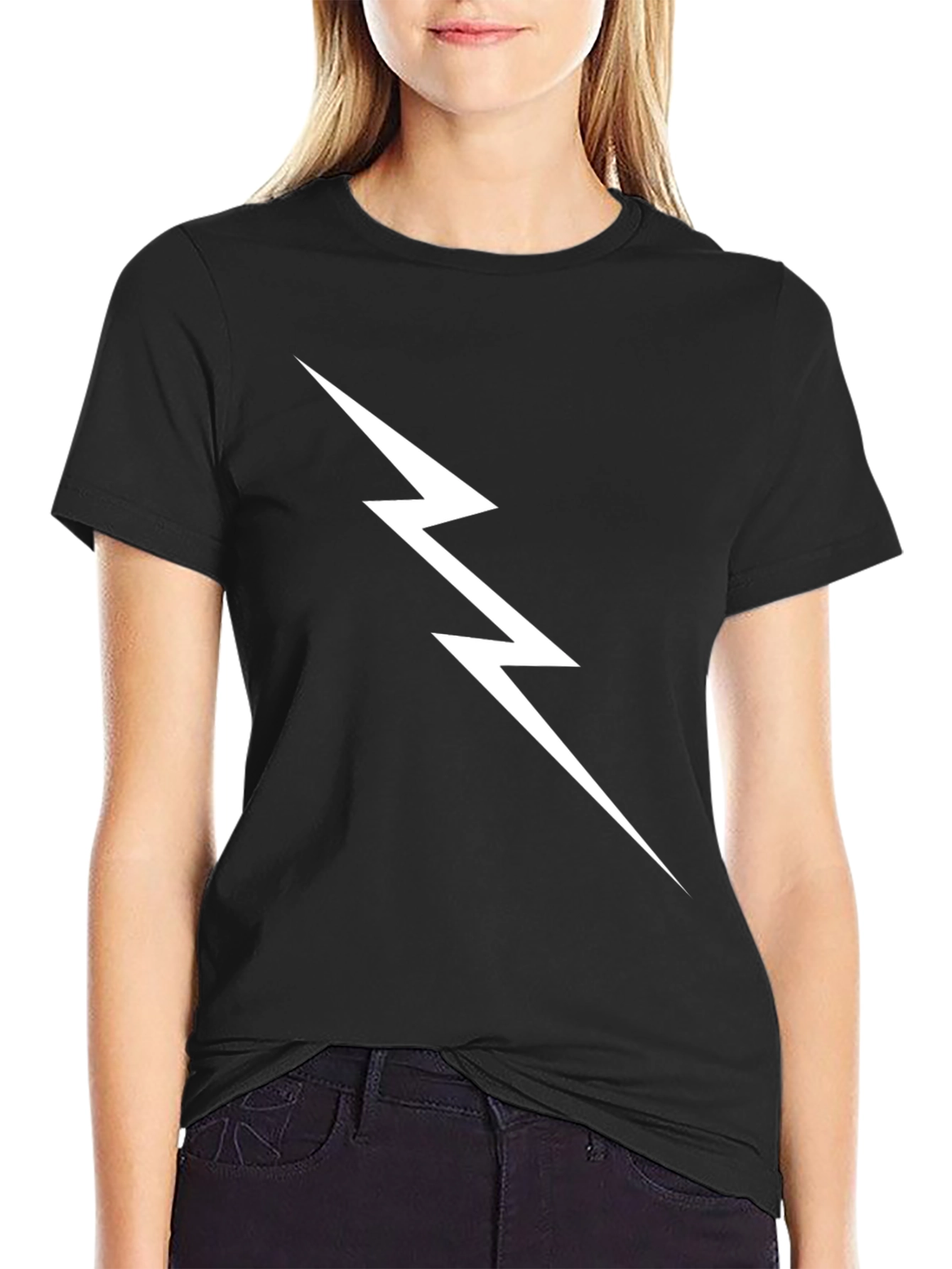 Black Lightning Bolt Graphic Tee - Black Cotton T-Shirt view 2