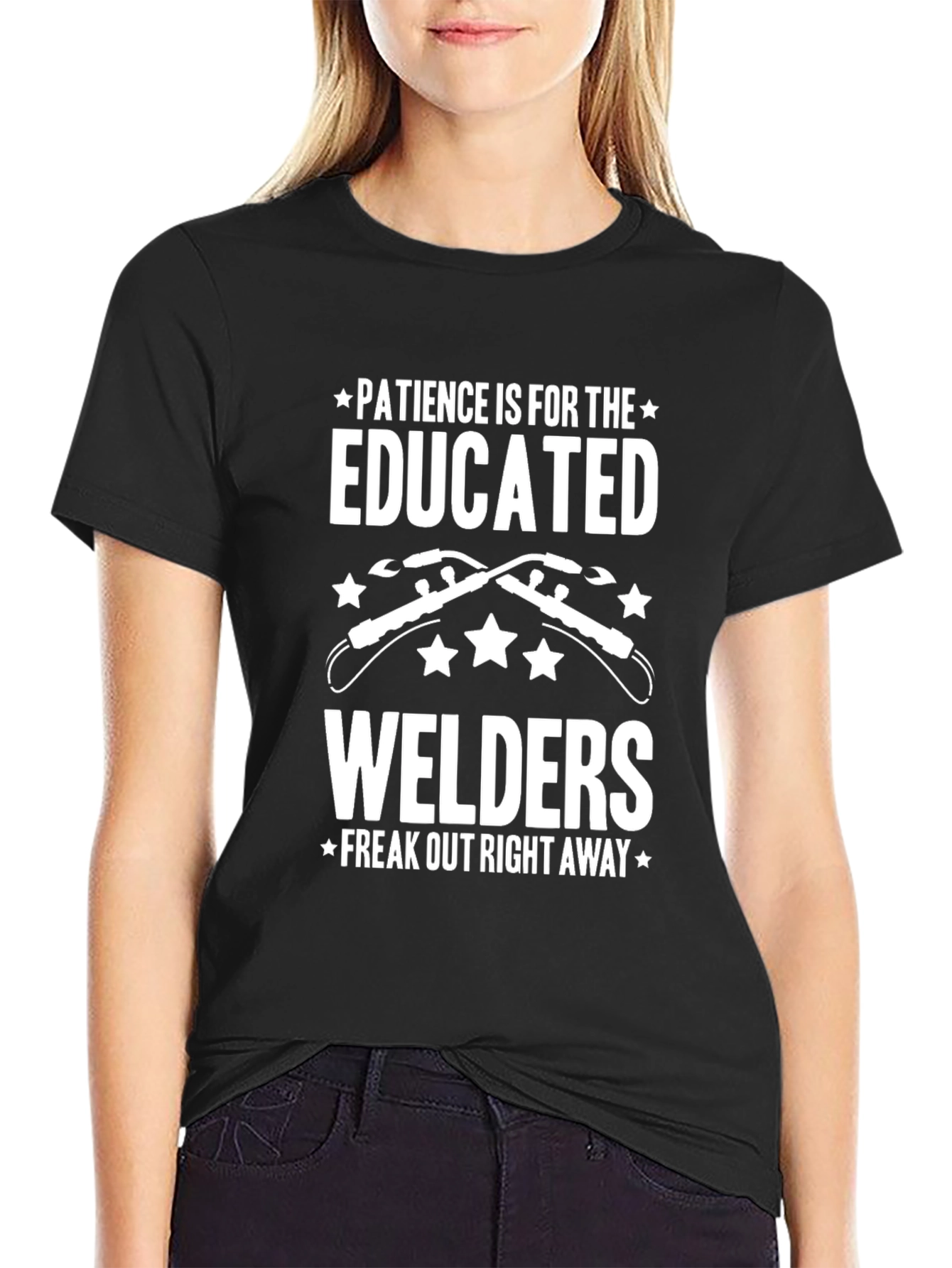 Black Funny Welder T-Shirt: Patience is for the Educated view 2