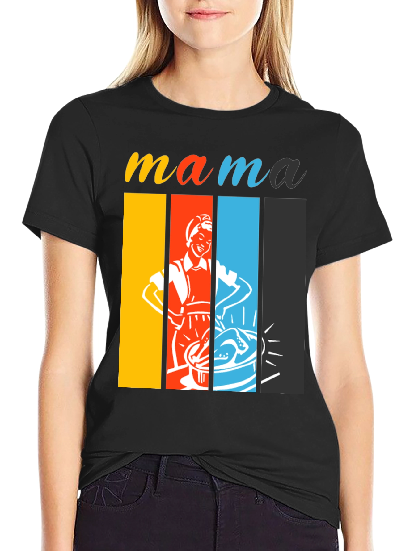 Black Retro Mama T-Shirt - Colorful Design view 2
