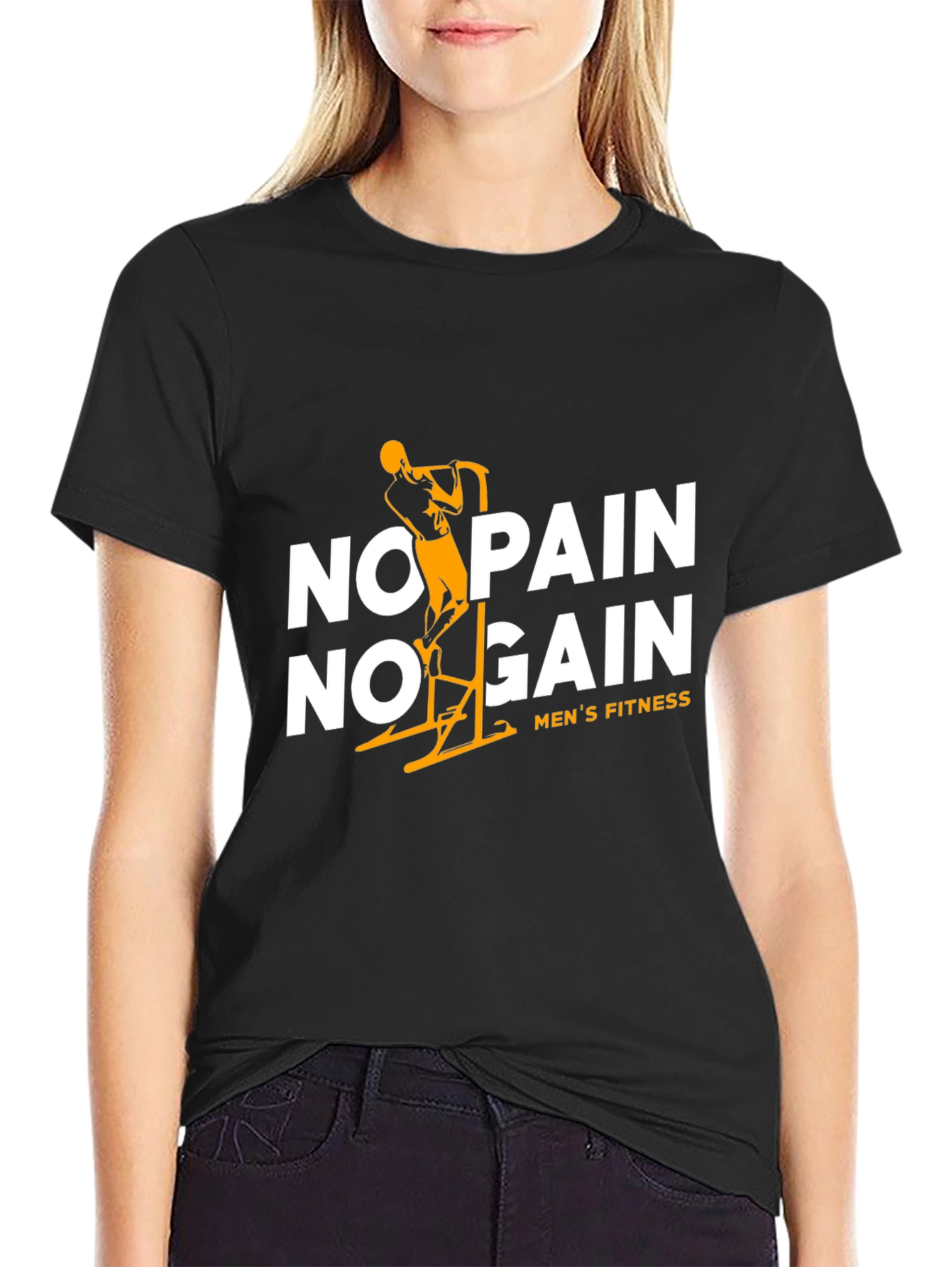Black No Pain No Gain Men's Fitness Black T-Shirt view 2