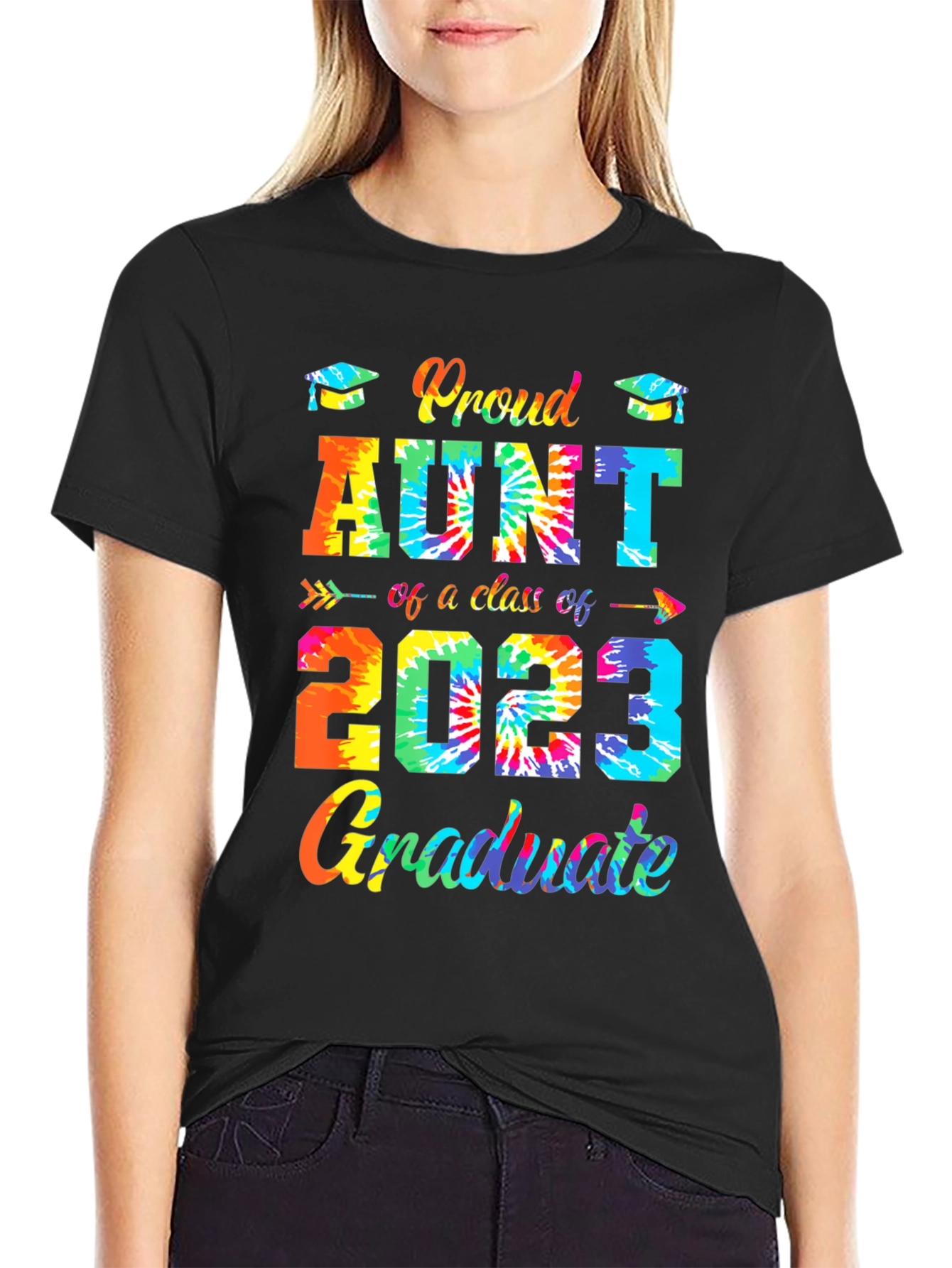Black Proud Aunt Class of 2023 Graduate Tie-Dye T-Shirt view 2