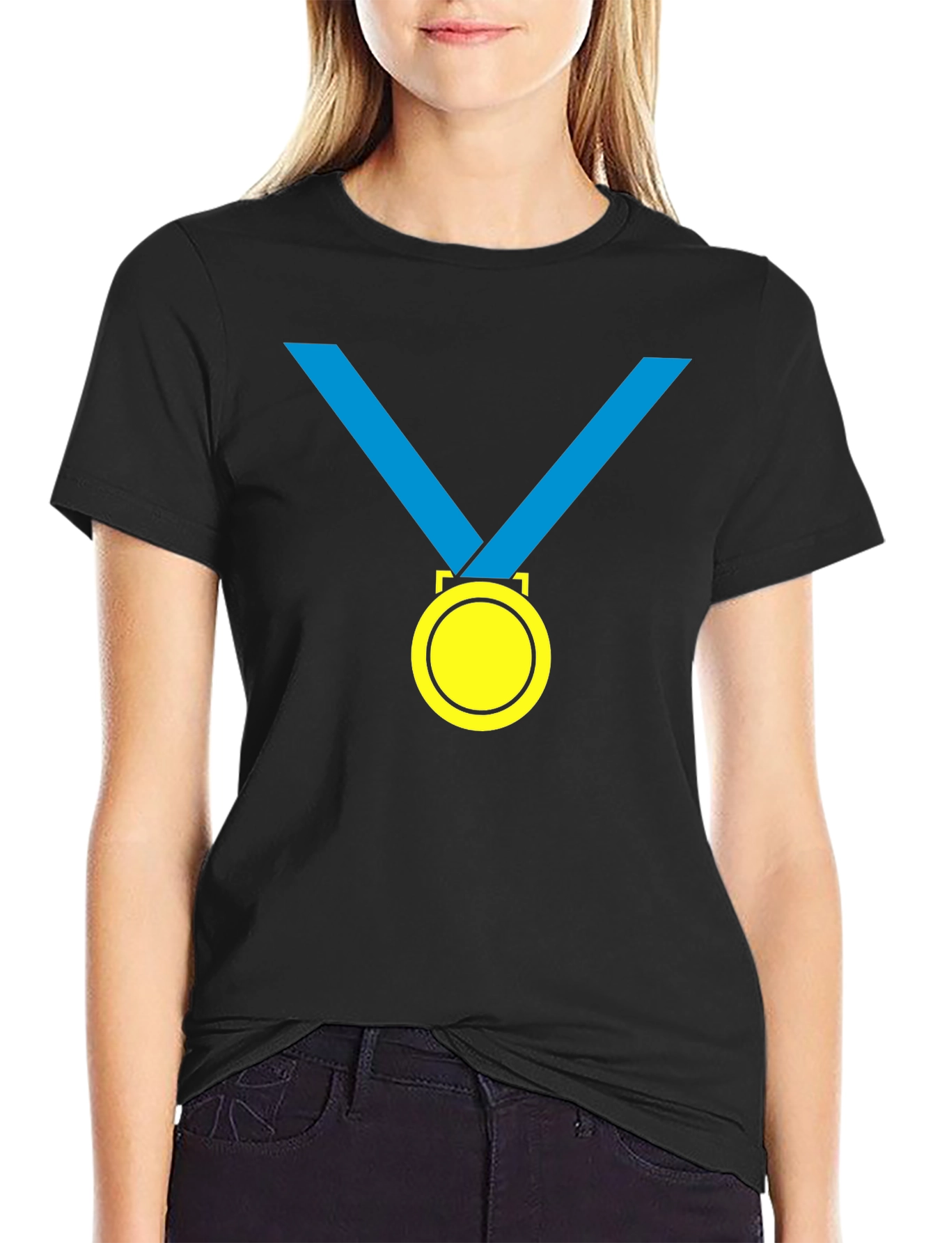 Black Winner's Medal Graphic Tee - Black Cotton T-Shirt view 2