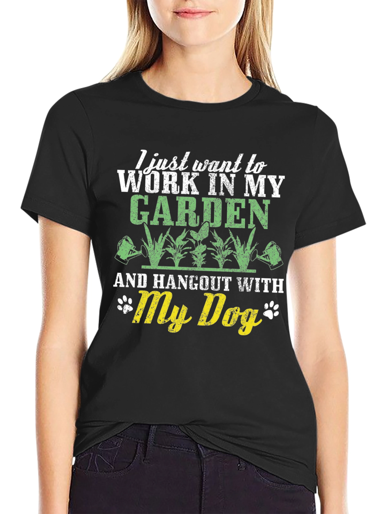 Black Gardening & Dog Lover T-Shirt - Men's Black Crew Neck Tee view 2