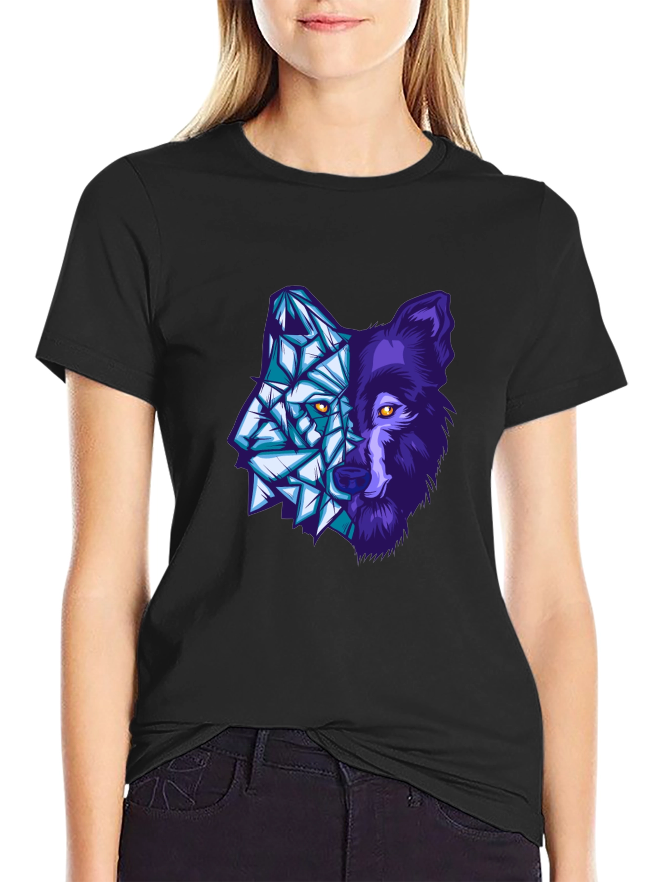 Black Geometric Wolf Graphic Tee - Mens view 2