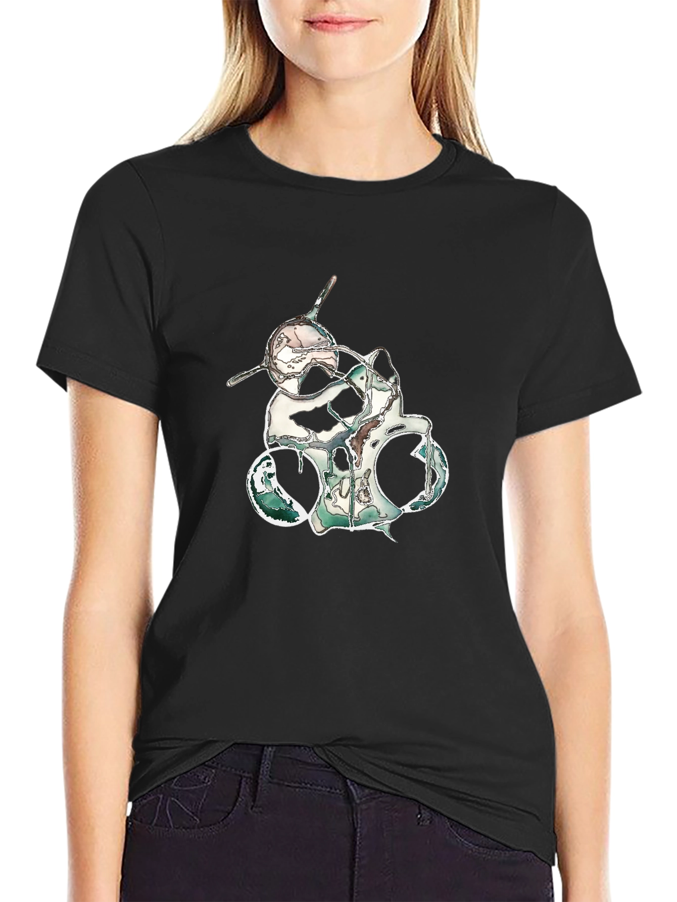 Black Abstract Graphic Print Black T-Shirt view 2