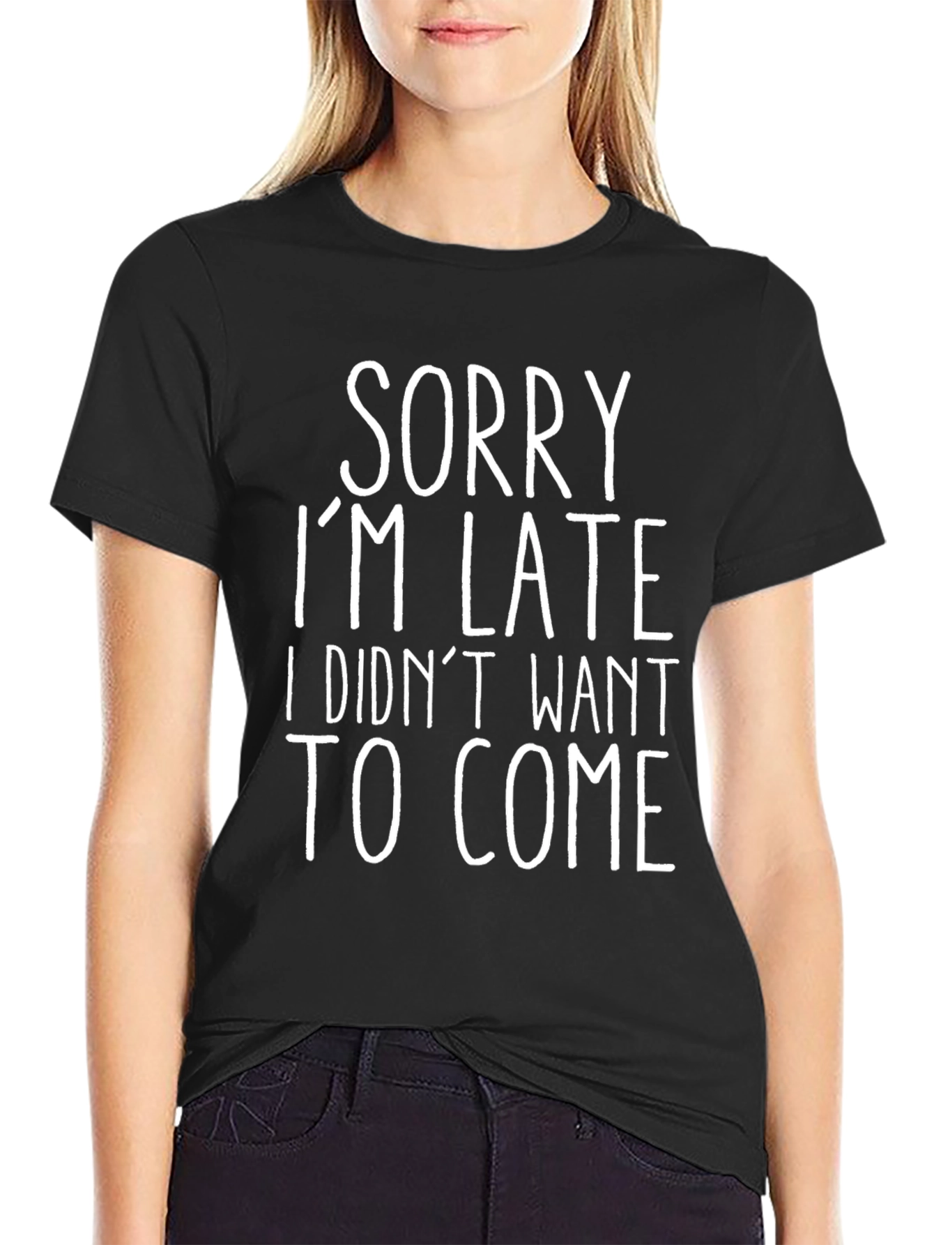 Black Funny Graphic Tee: Sorry I'm Late T-Shirt view 2
