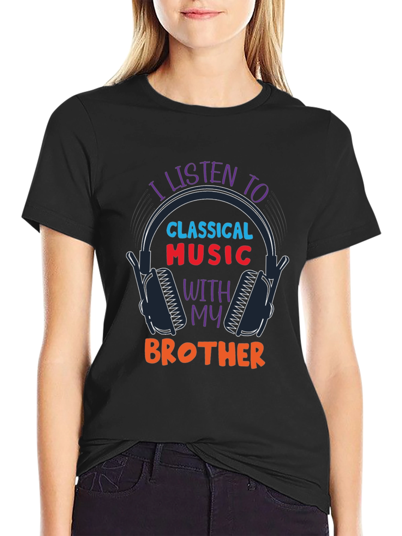 Black I Listen to Classical Music with My Brother T-Shirt view 2
