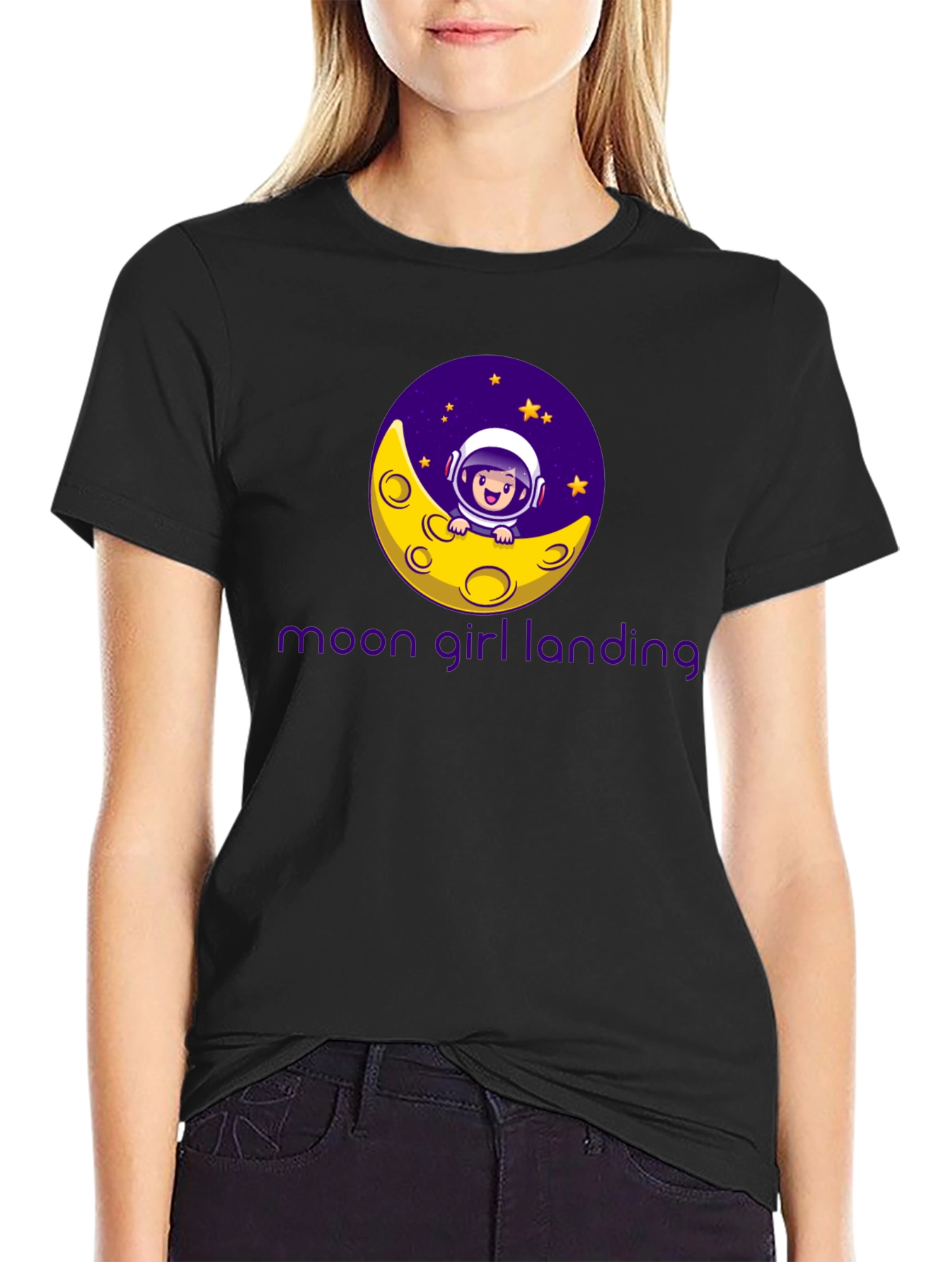 Black Moon Girl Landing Black T-Shirt view 2