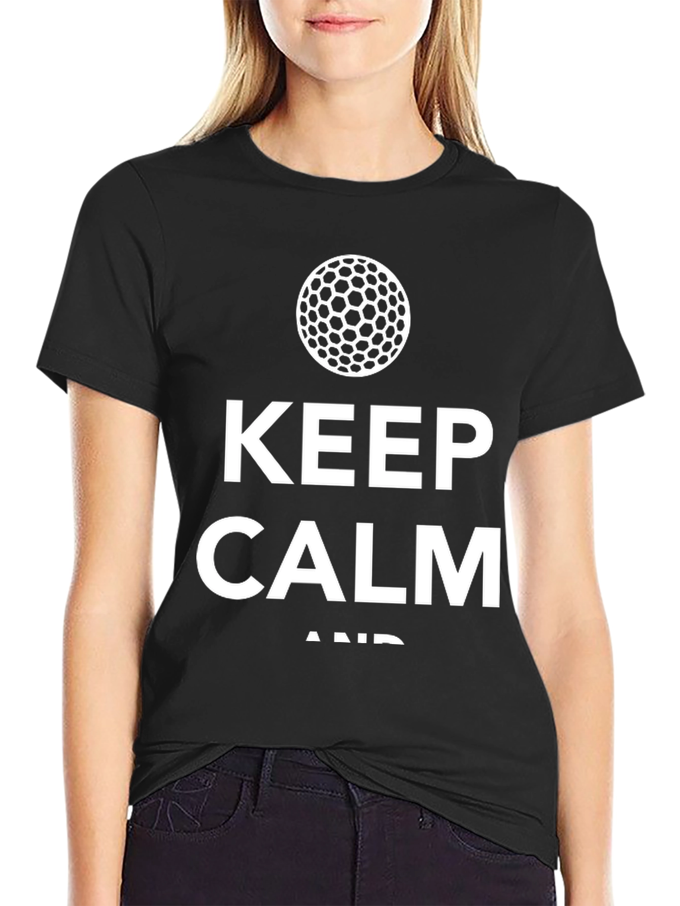 Black Keep Calm Golf Ball T-Shirt - Black, Soft Cotton view 2