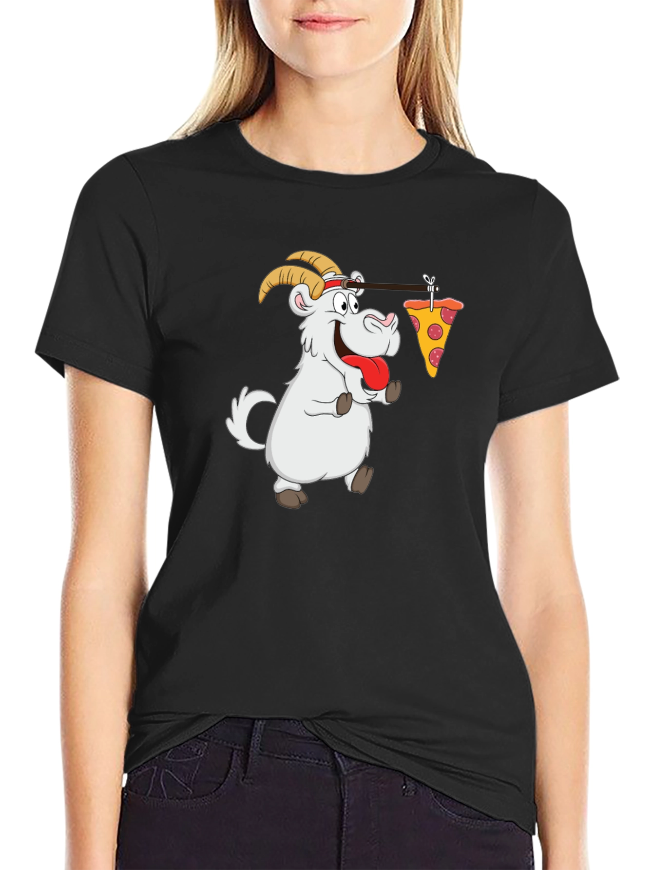 Black Goat Pizza T-Shirt - Funny Graphic Tee view 2