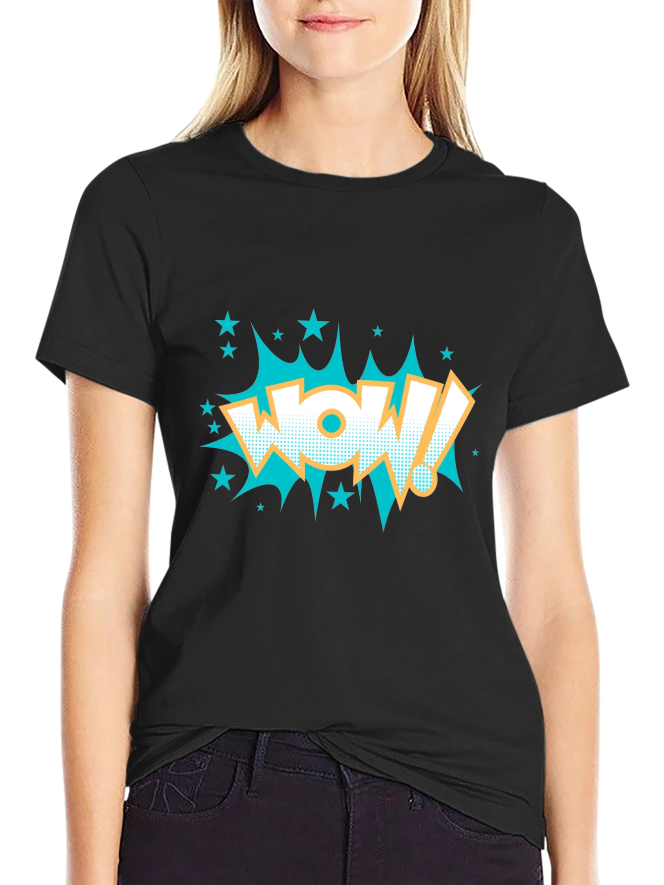 Black WOW! Comic Style Graphic T-Shirt - Black view 2