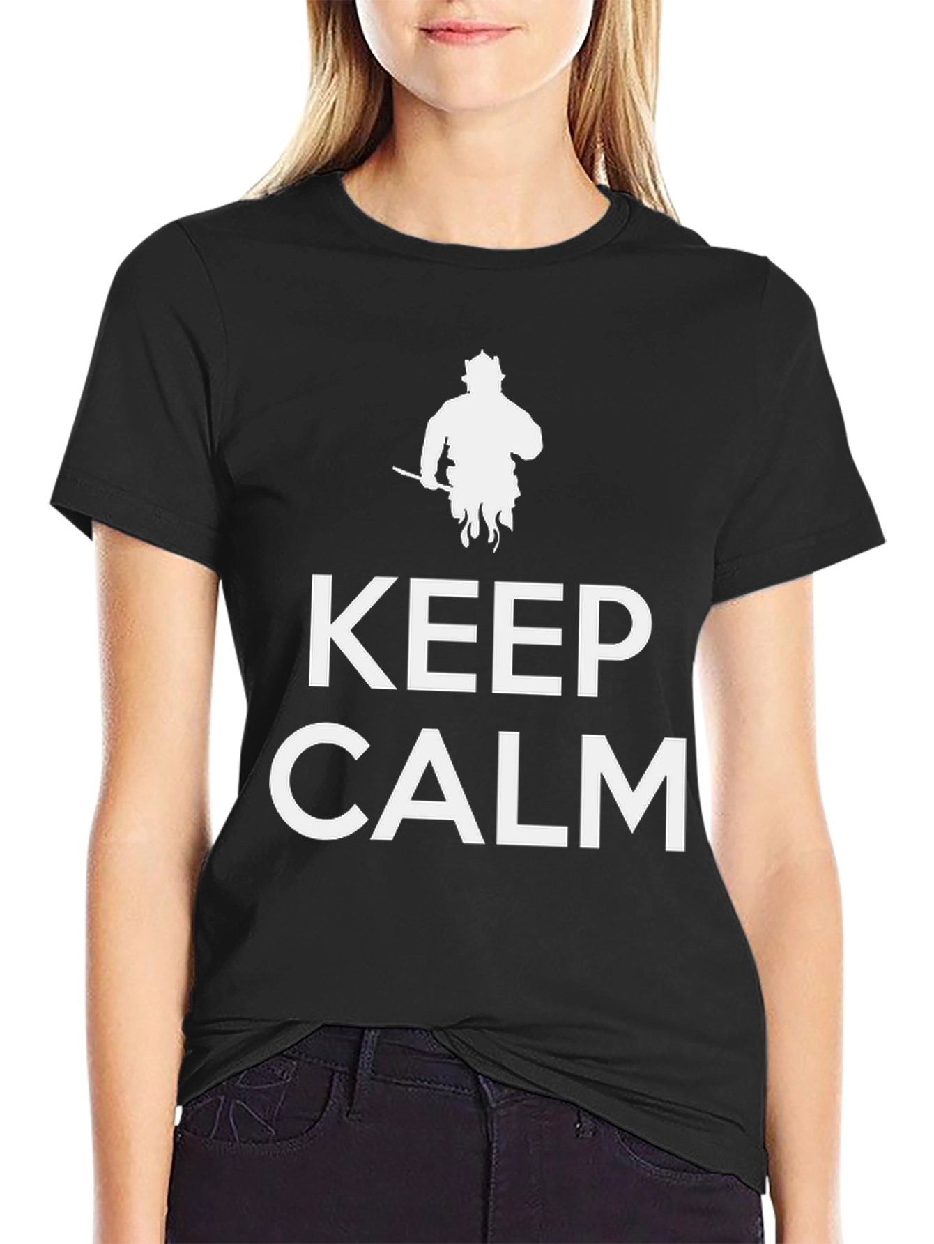 Black Keep Calm Firefighter T-Shirt - Black Cotton Blend view 2